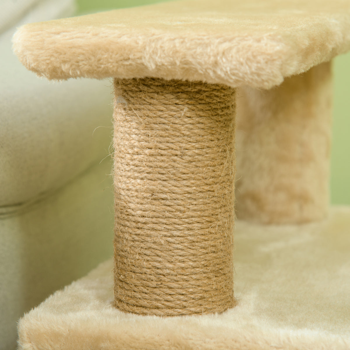 Adjustable Height 3 Step/4 Step Cat Stairs w/ Jute Cat Scratching Post, Cat Condo, Toy Ball, for Bed, Sofa, Couch, Beige