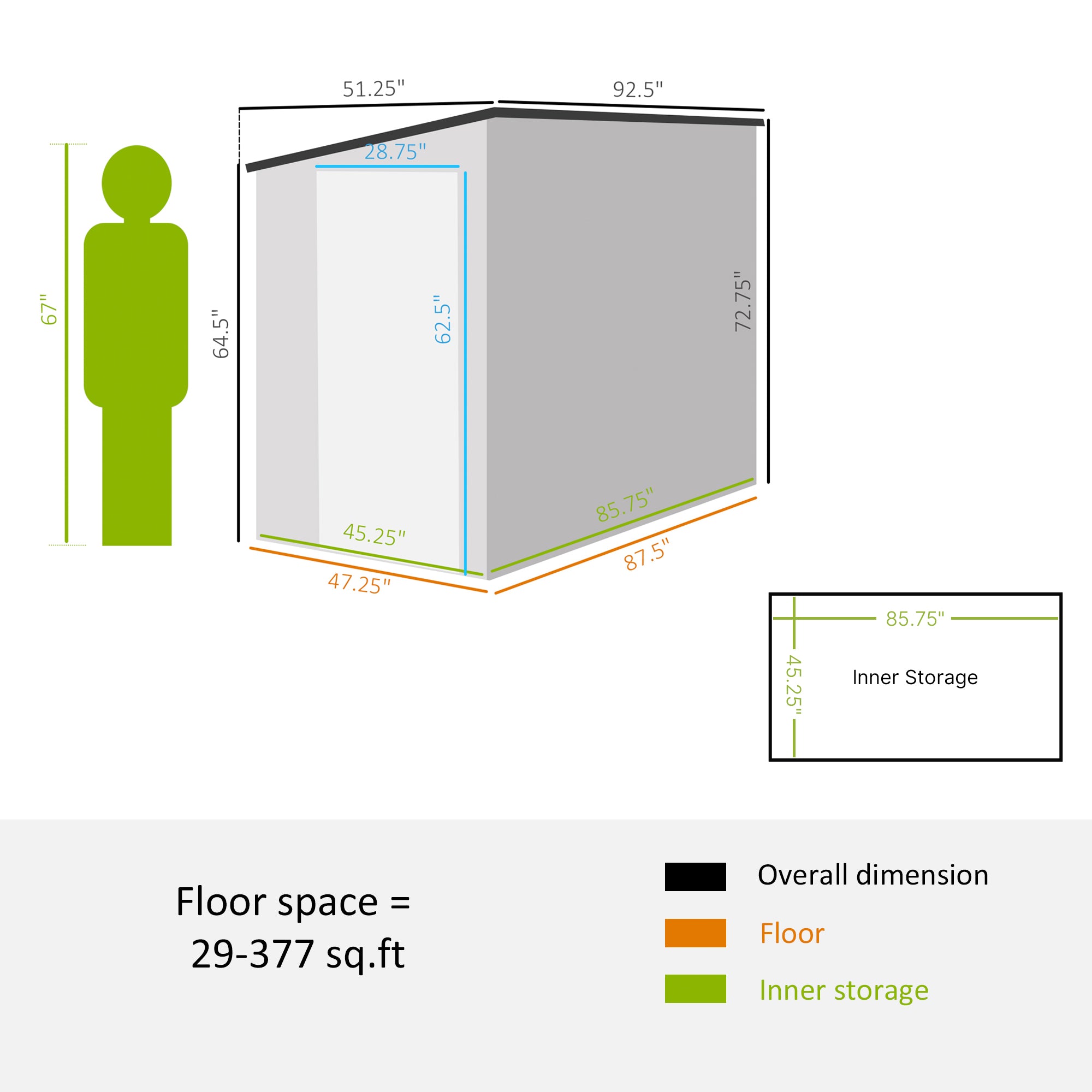 4' x 8' Lean to Garden Storage Shed, Outdoor Metal Tool House with Lockable Door Vents for Backyard Patio Lawn, Gray - Dark Gray - Image 3