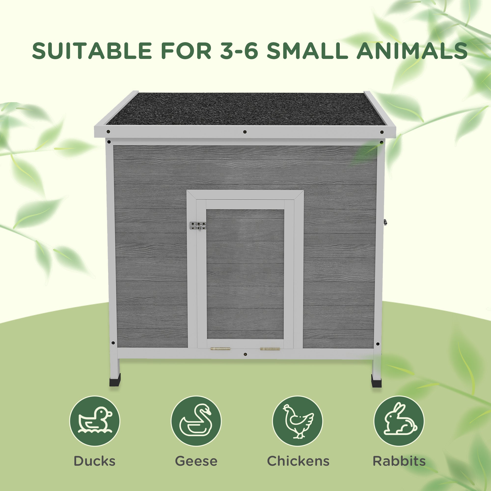 Wooden Duck Coop with Openable Roof, Removable Floor, Double Doors, Ramp, for 3-6 Ducks, Chickens, 30" x 38" x 30" - Light Gray - Image 7