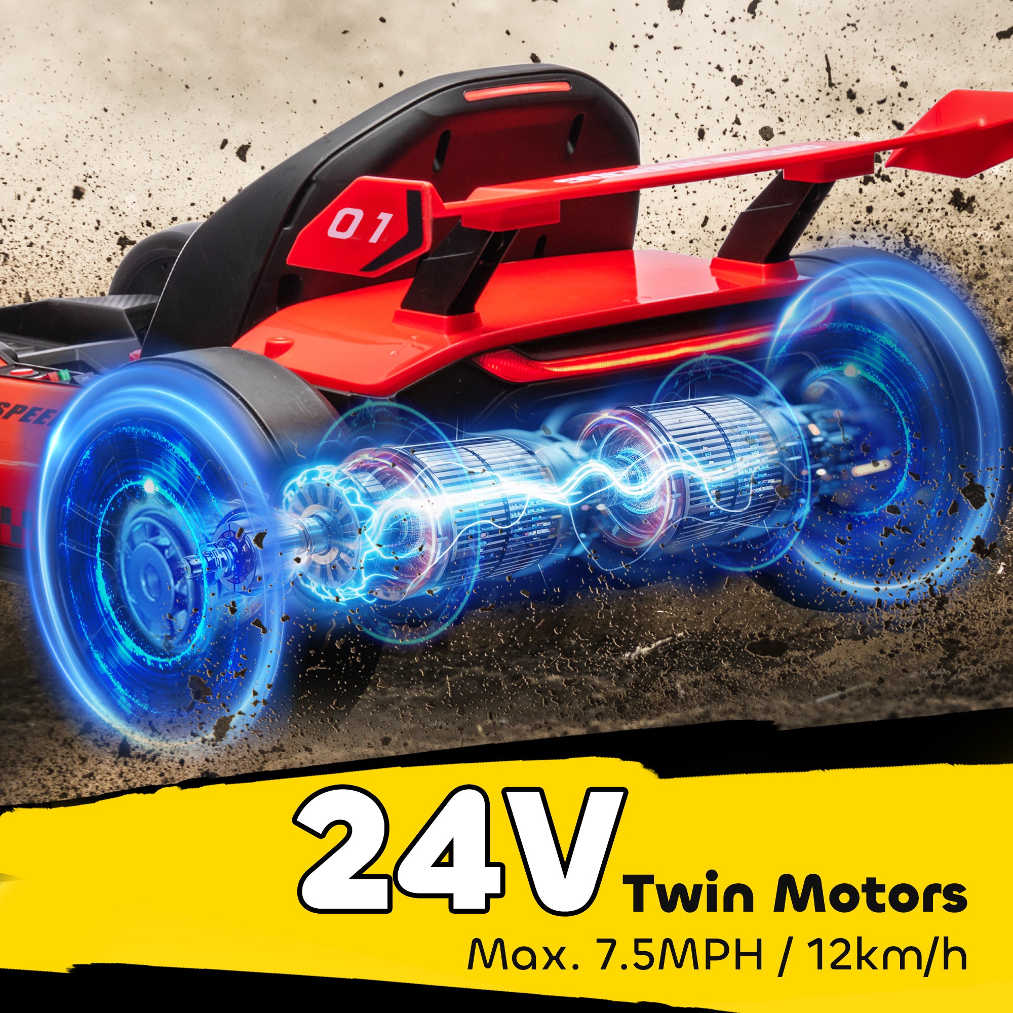 24V 7.5 MPH Electric Go Kart with Adjustable Seat, Slow Start, Red