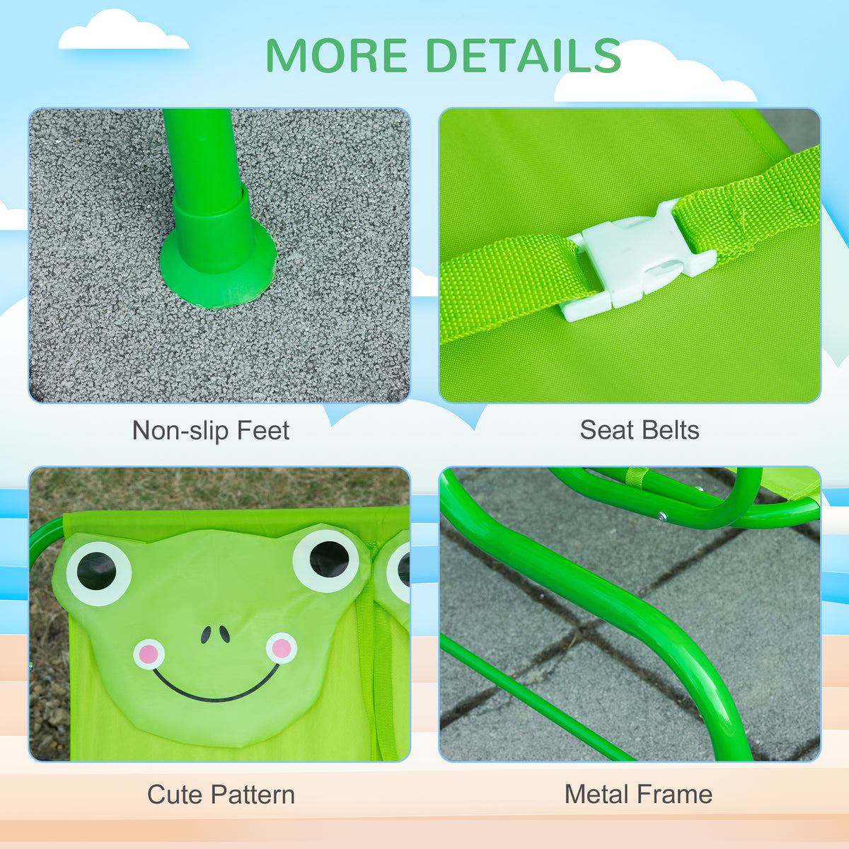 Kids Patio Swing, Adjustable Canopy Swing Glider, Kids Outdoor Swing Chair with 2 Seats, Seat-Belted Safety, Green