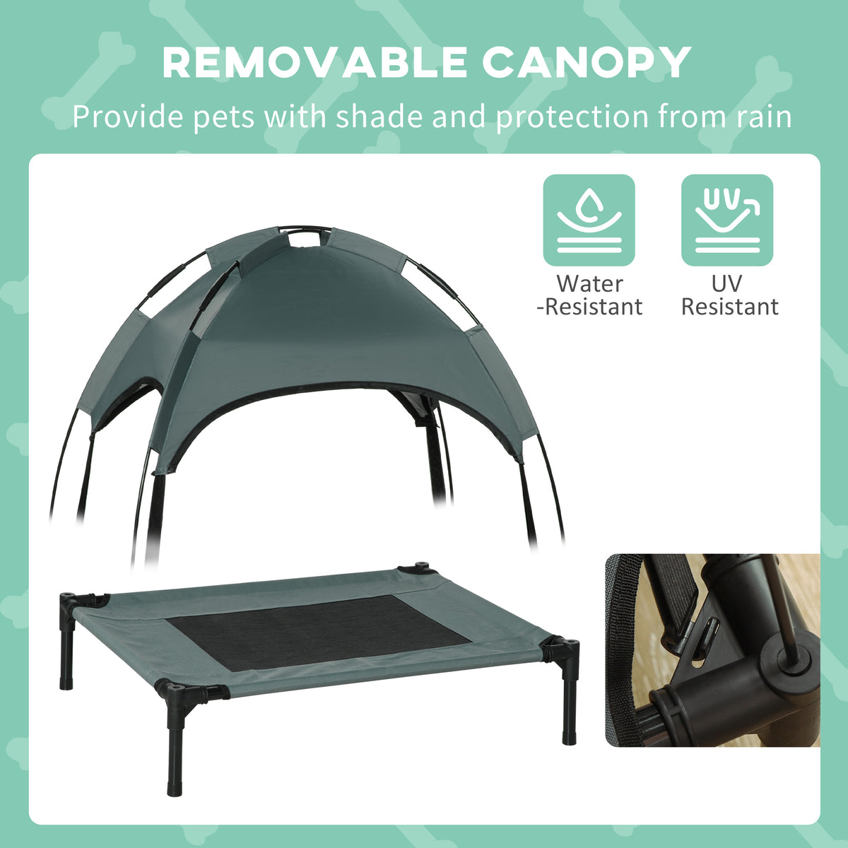 Elevated Dog Bed with Removable Canopy, Outdoor Dog Cot with UV Protection Canopy Shade, 24 inch Pet Bed for Camping, Gray - Grey - Image 6