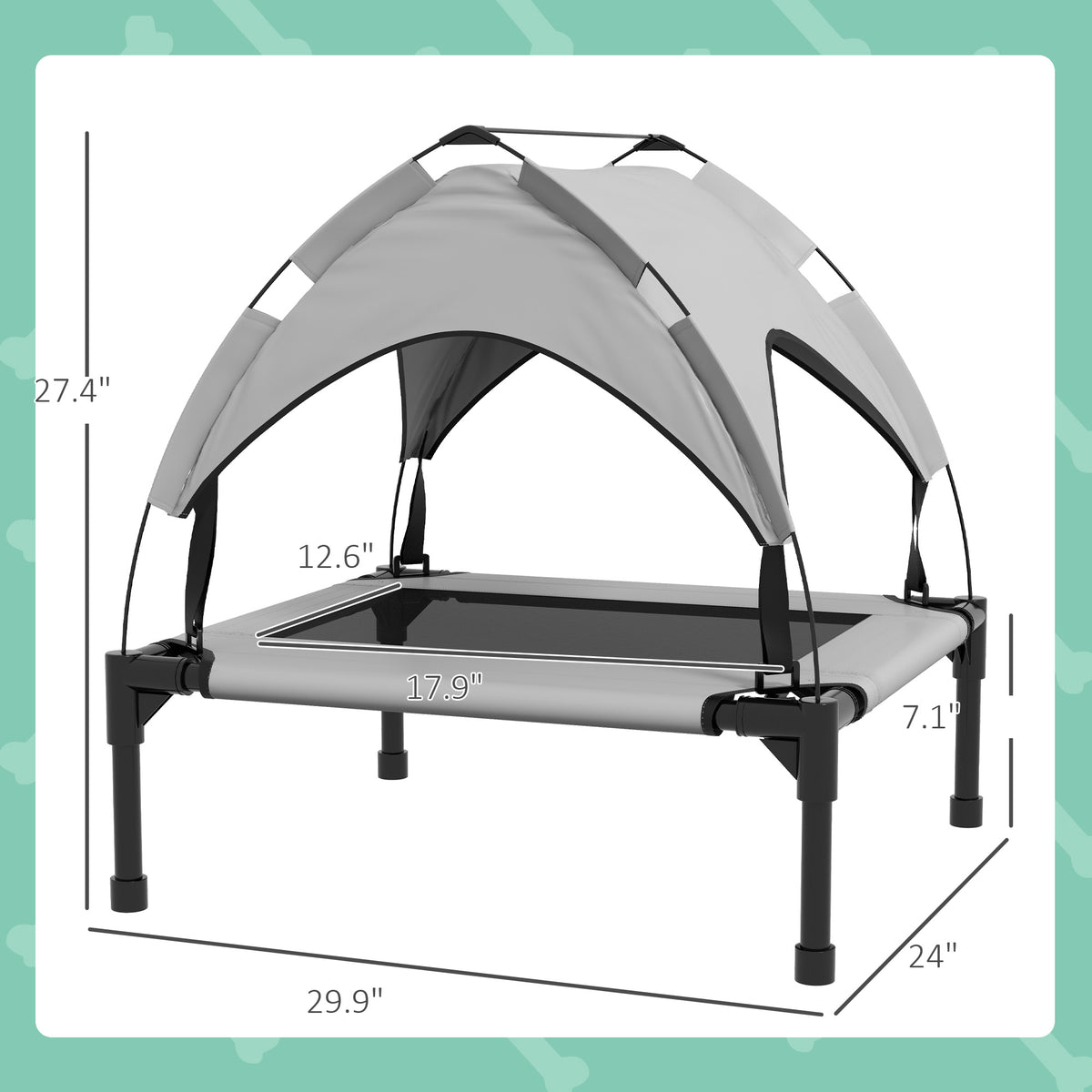 Elevated Dog Bed with Canopy, Raised Outdoor Pet Bed for Camping with Washable Breathable Mesh, 30" x 24" x 27"