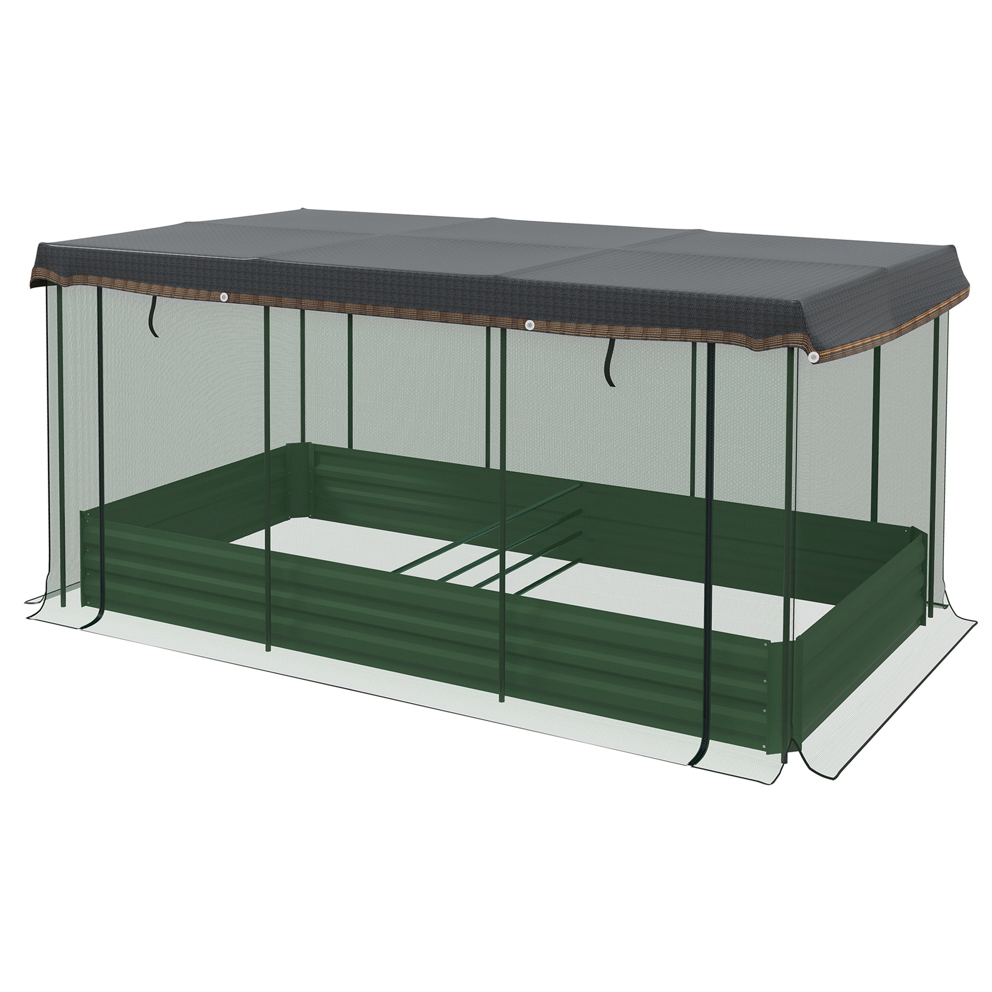 Galvanized Steel Planter Box with Crop Cage and Shade Cloth, Raised Garden Bed for Flowers, Veggies and Herbs, Green - Green