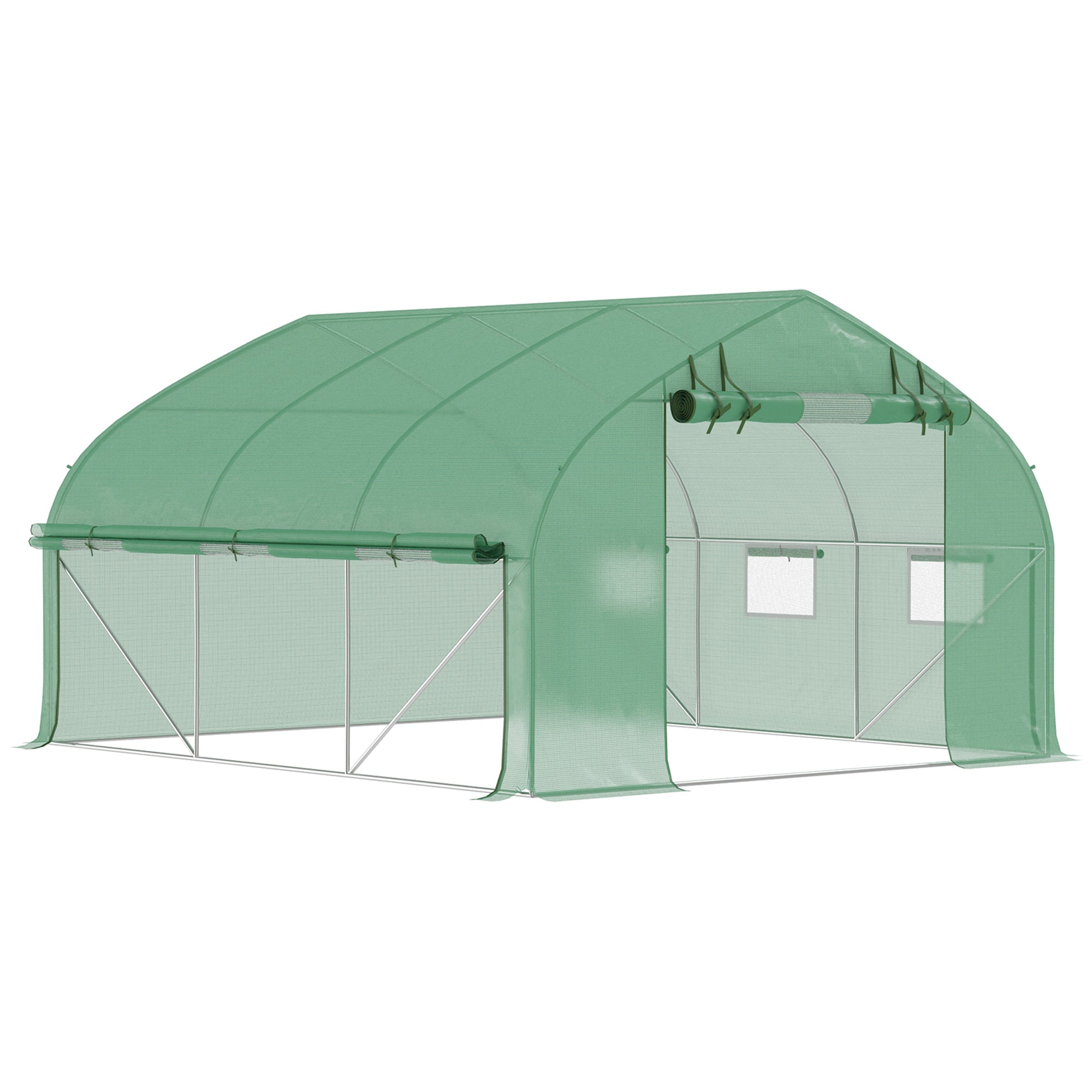 11.5' x 10' x 6.5' Walk-in Tunnel Greenhouse, Green House with Zippered Mesh Door, 7 Mesh Windows & Roll-up Sidewalls, Upgraded Gardening Plant Hot House with Galvanized Steel Hoops, Green - Green