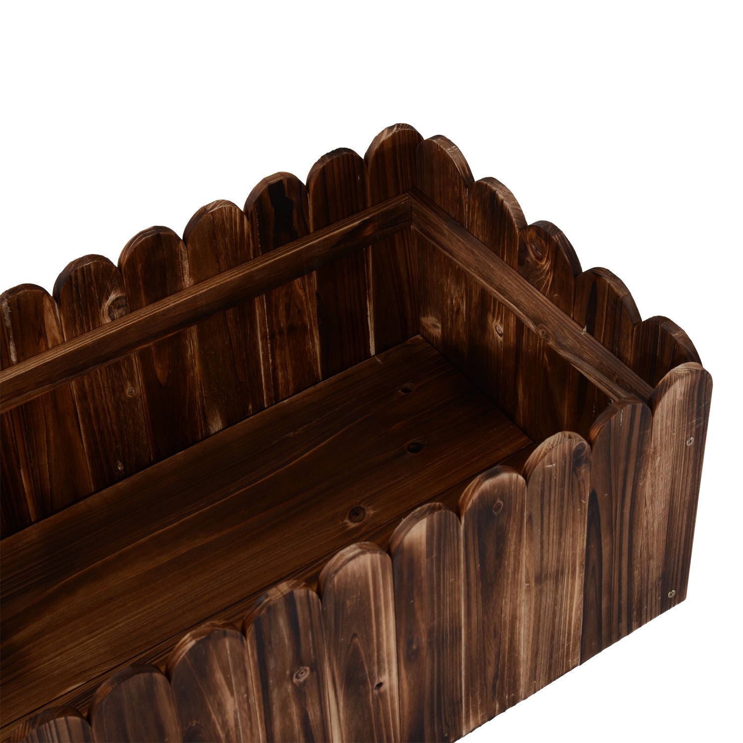 40" x 16" x 12" Raised Planter Box Garden Scalloped Edge Wooden - Brown - Image 5