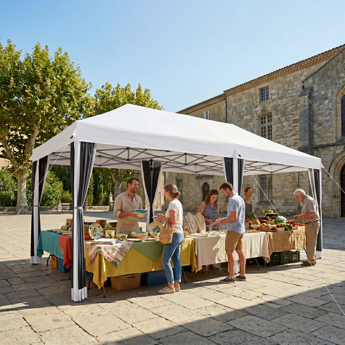 10' x 20' Pop Up Canopy Tent with Netting, Heavy Duty Instant Sun Shelter, Large Tents for Parties with Carry Bag for Outdoor, Garden, Patio, Cream White