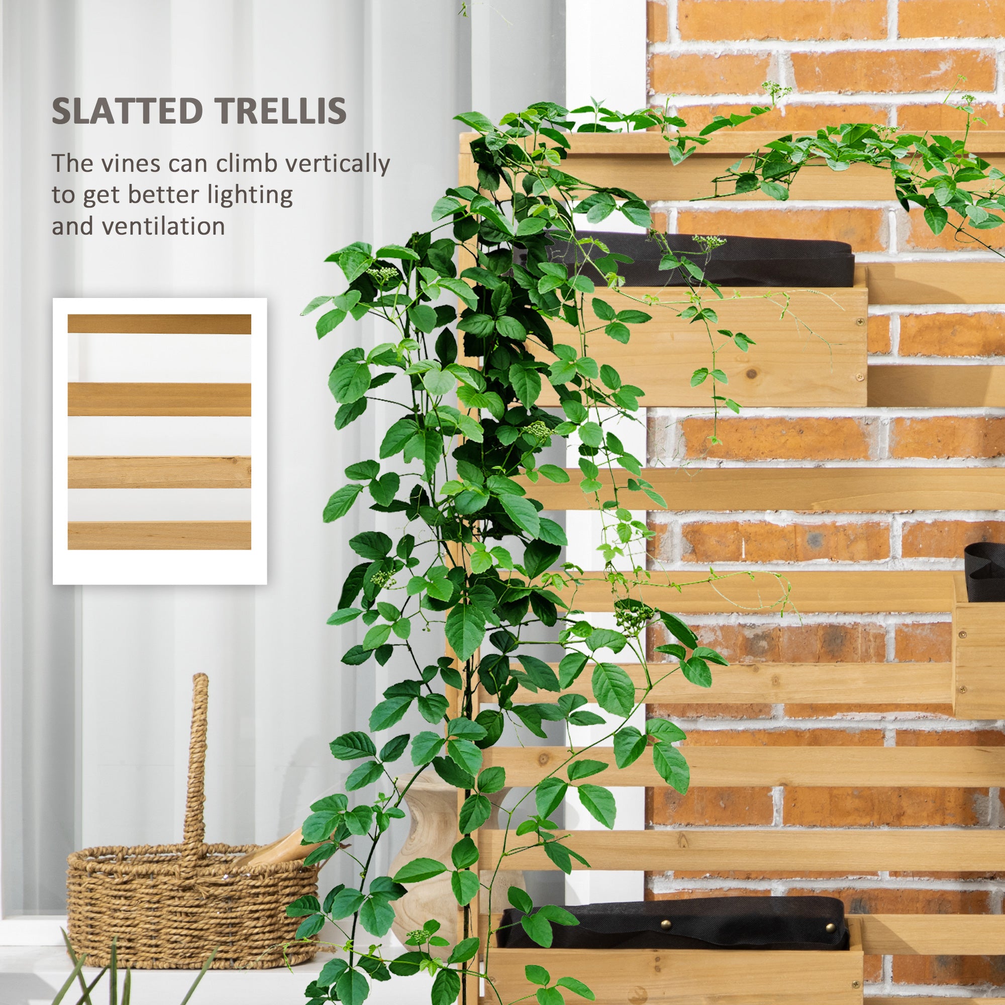 Wooden Plant Trellis Stand with 5 Hanging Planter Boxes, Freestanding Outdoor Plant Stand for Patio, Garden, Balcony, Porch - Natural Wood - Image 5