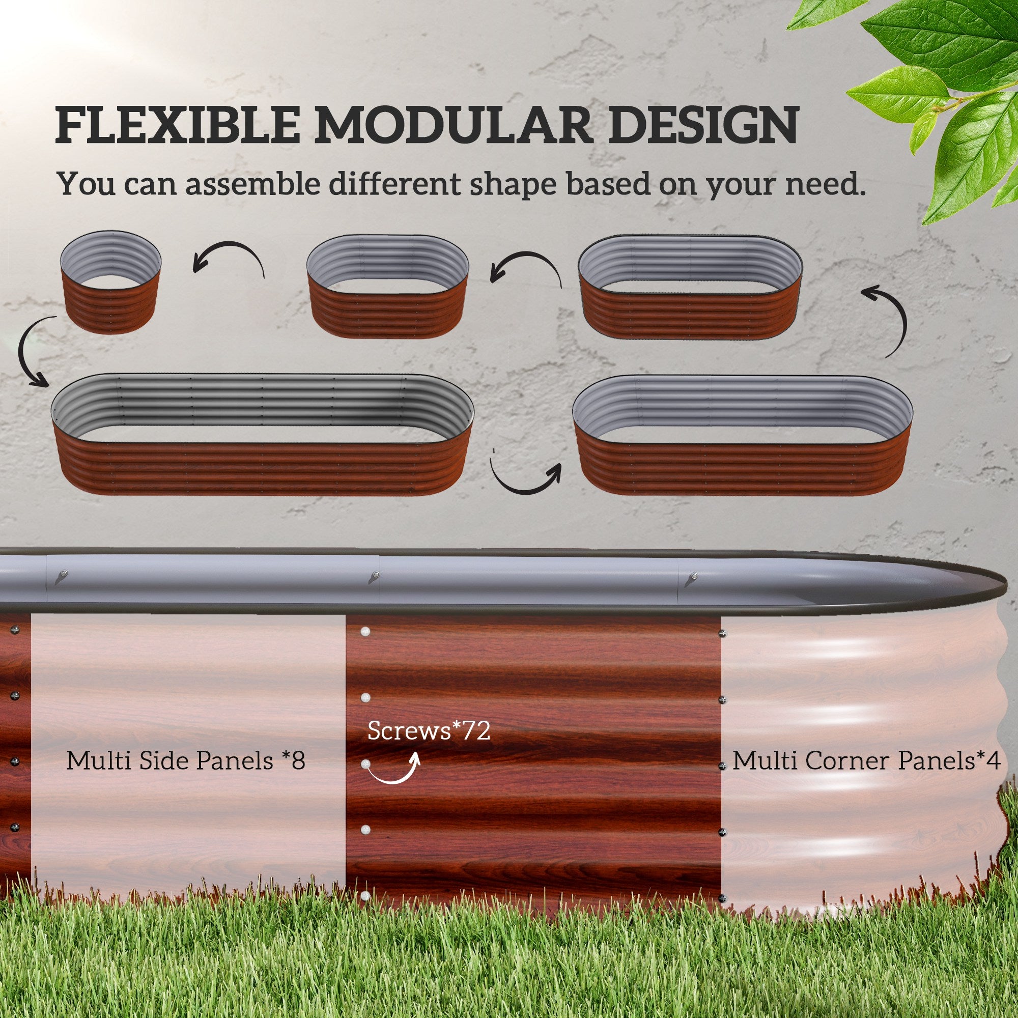 7.9' x 2' x 1.4' Galvanized Raised Garden Bed Kit, Metal Planter Box with Safety Edging, Brown - Brown - Image 4