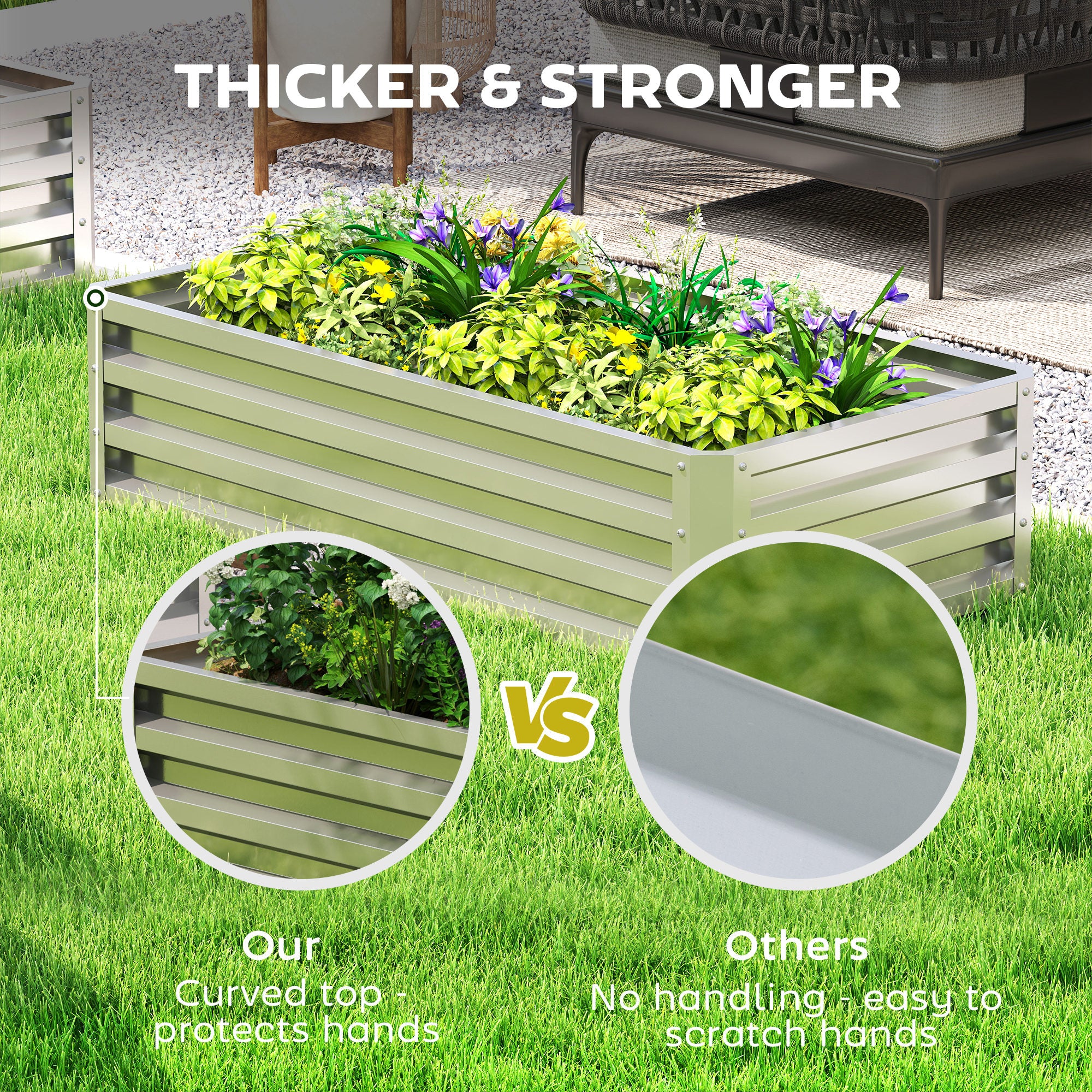 Galvanized Raised Garden Bed, 4' x 2' x 1' Metal Planter Box, for Growing Vegetables, Flowers, Herbs, Succulents, Silver - Silver - Image 7