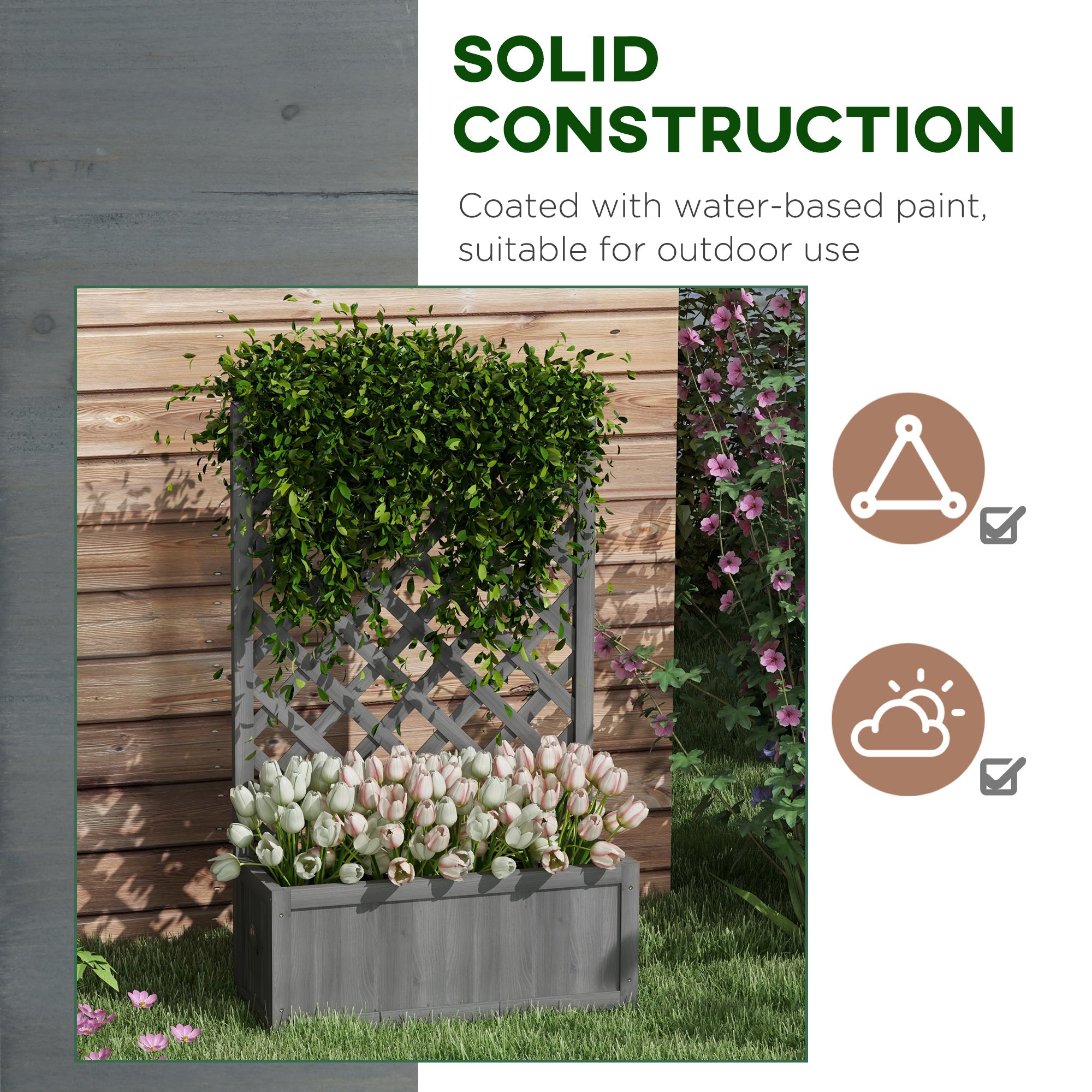 46" Wooden Planter with Trellis, Raised Garden Bed to Grow Vegetables, Herbs, Flowers for Backyard, Patio, Gray - Gray - Image 7