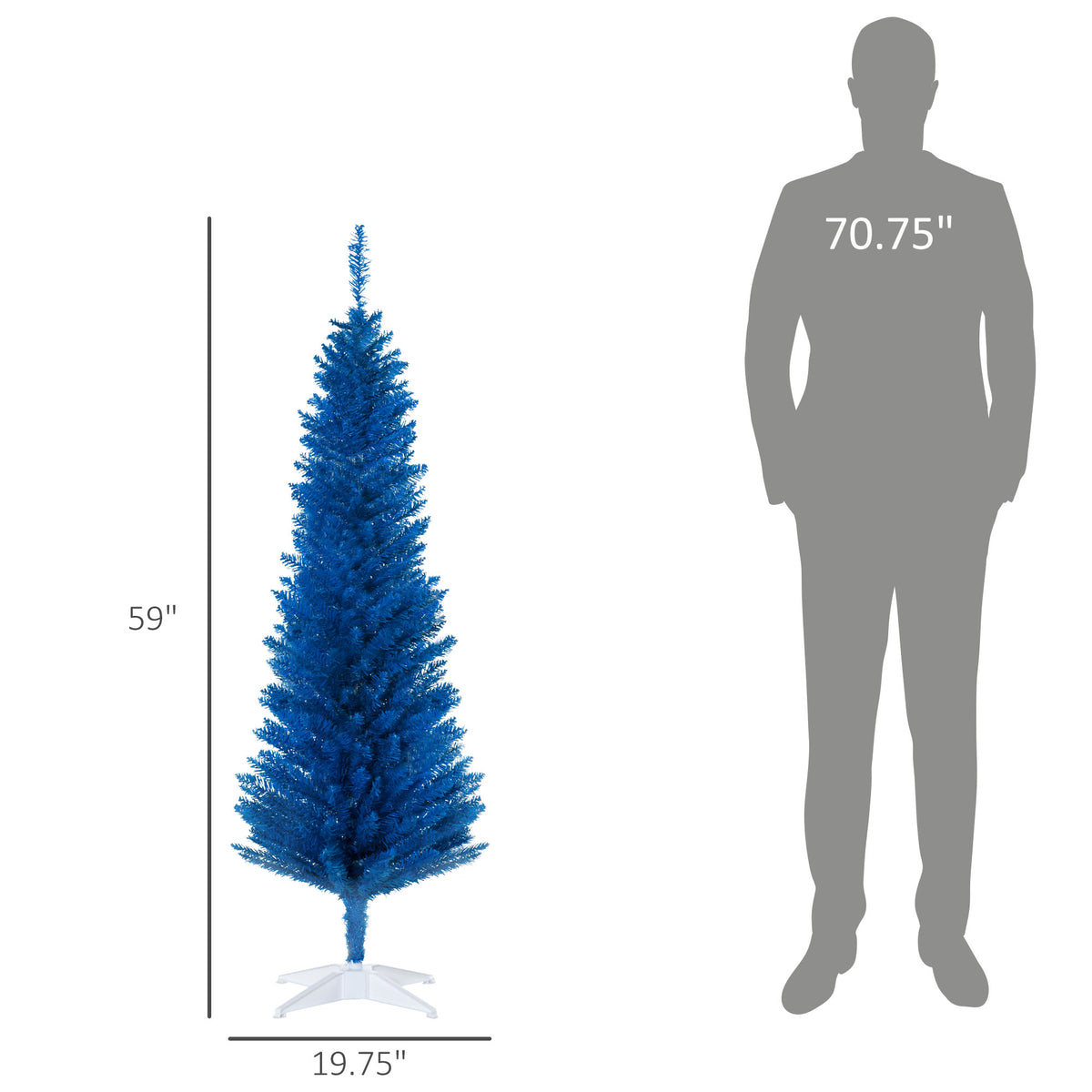 5FT Decorated Christmas Tree, Pencil Christmas Tree with 294 Realistic Branch Tips and Plastic Stand, Blue
