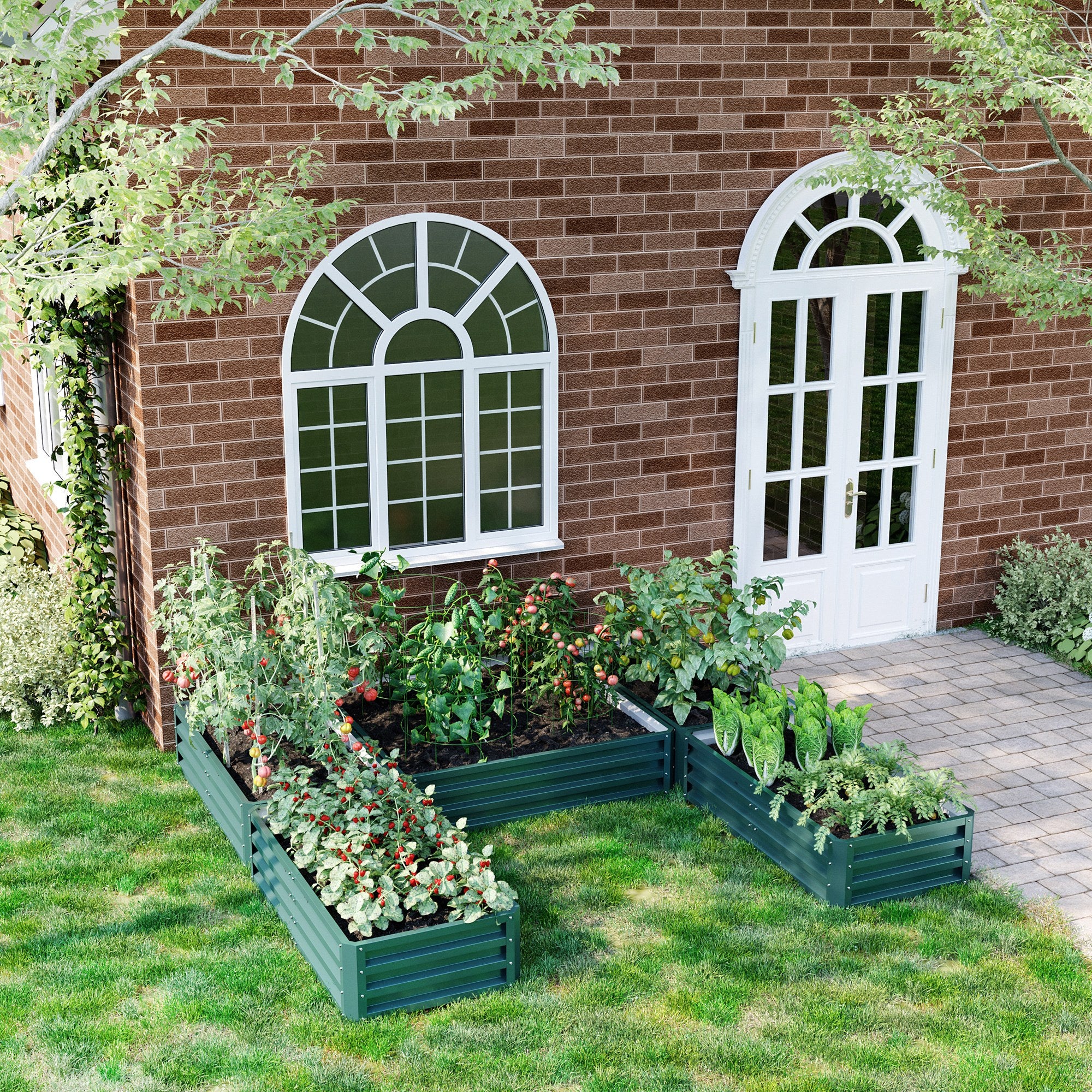 Steel Raised Garden Bed, Set of 5 Large Box Planters for Outdoor Plants Vegetables Flowers Herbs, 8x8x1ft, Green - Green - Image 2