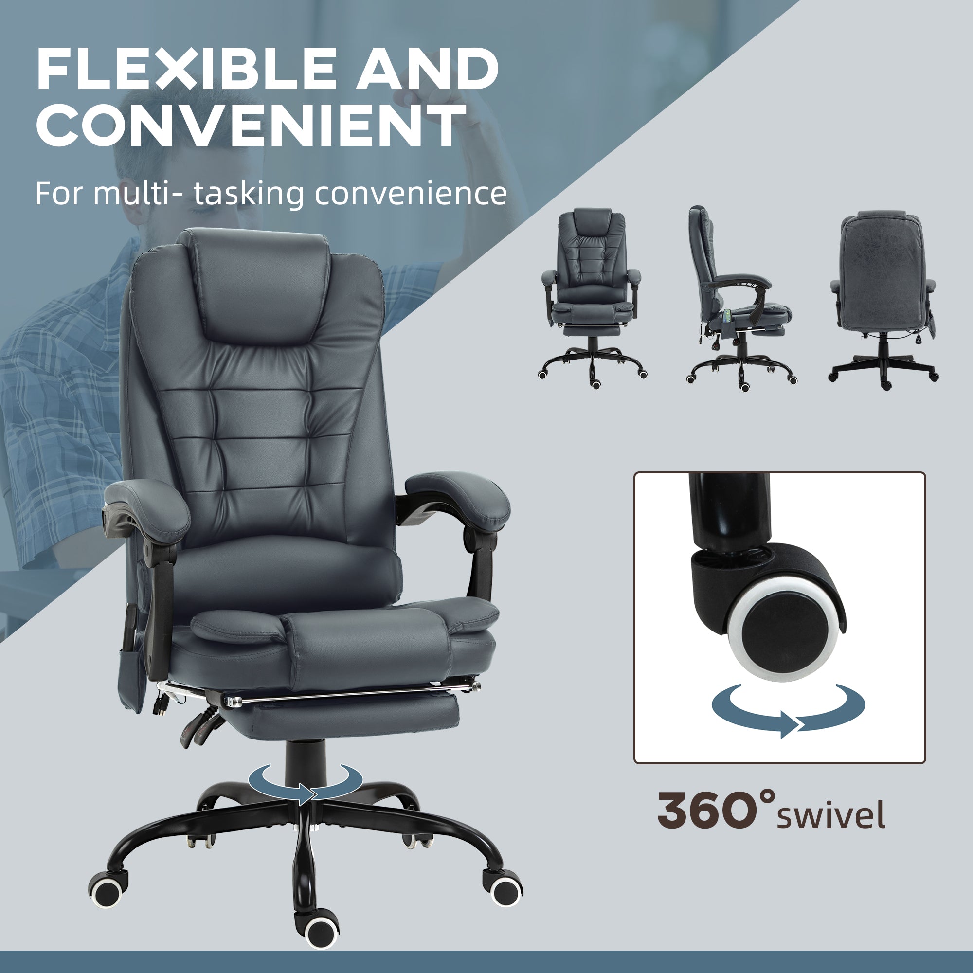 7-Point Vibrating Massage Office Chair High Back Massaging Office Desk Chair with Lumbar Support, Footrest, Blue