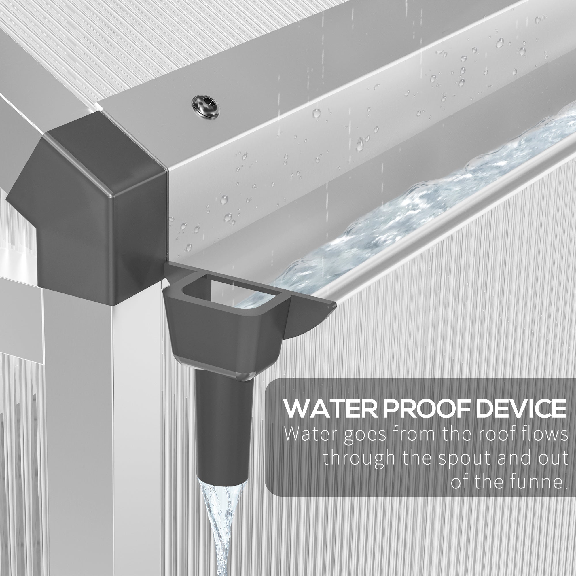 8' L x 6' W Walk-In Polycarbonate Greenhouse with Roof Vent for Ventilation & Rain Gutter for Winter - Silver - Image 7