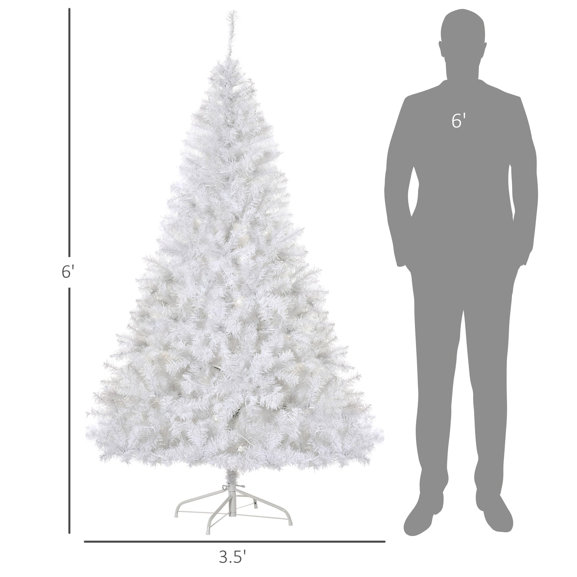 6 FT Tall PreLit Artificial Christmas Tree with Realistic Branches, 250 Warm White LED Lights and 1000 Tips, White