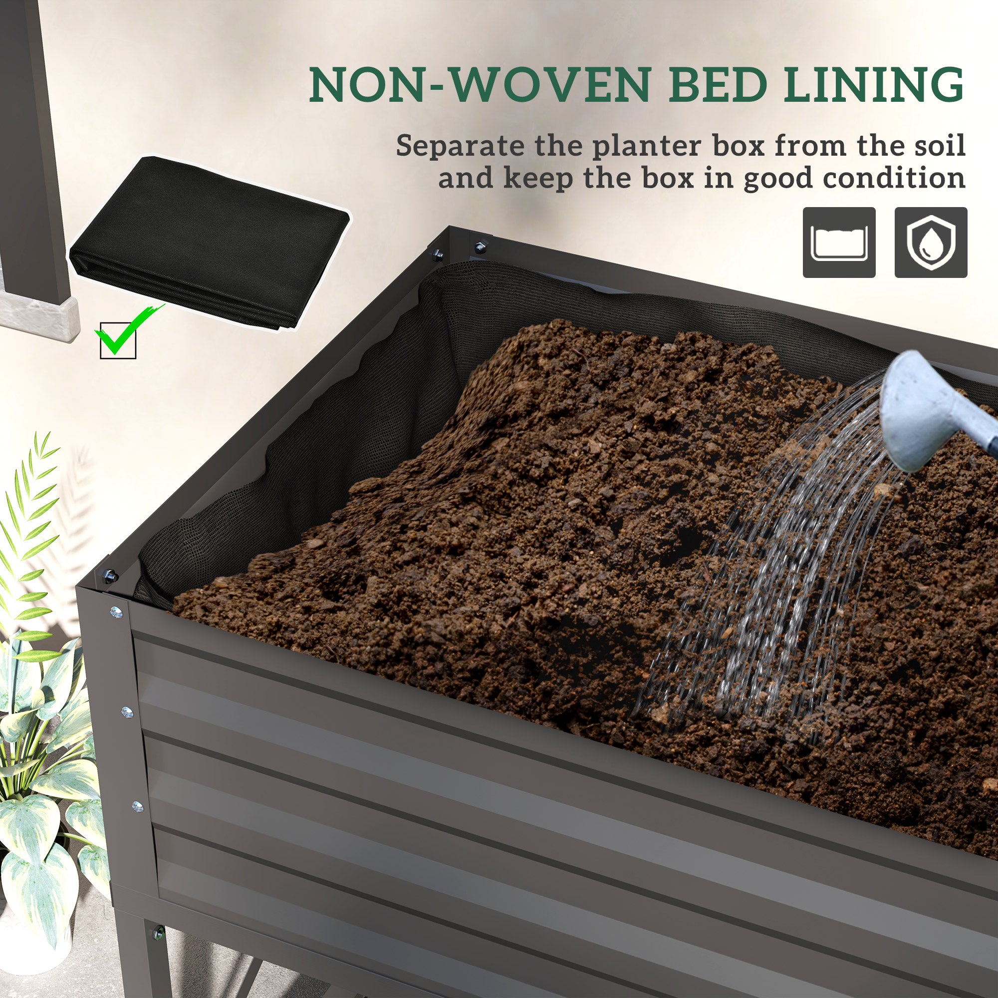 Galvanized Raised Garden Bed, Metal Planter Box with Legs, Storage Shelf and Bed Liner, Dark Gray - Dark Gray - Image 7