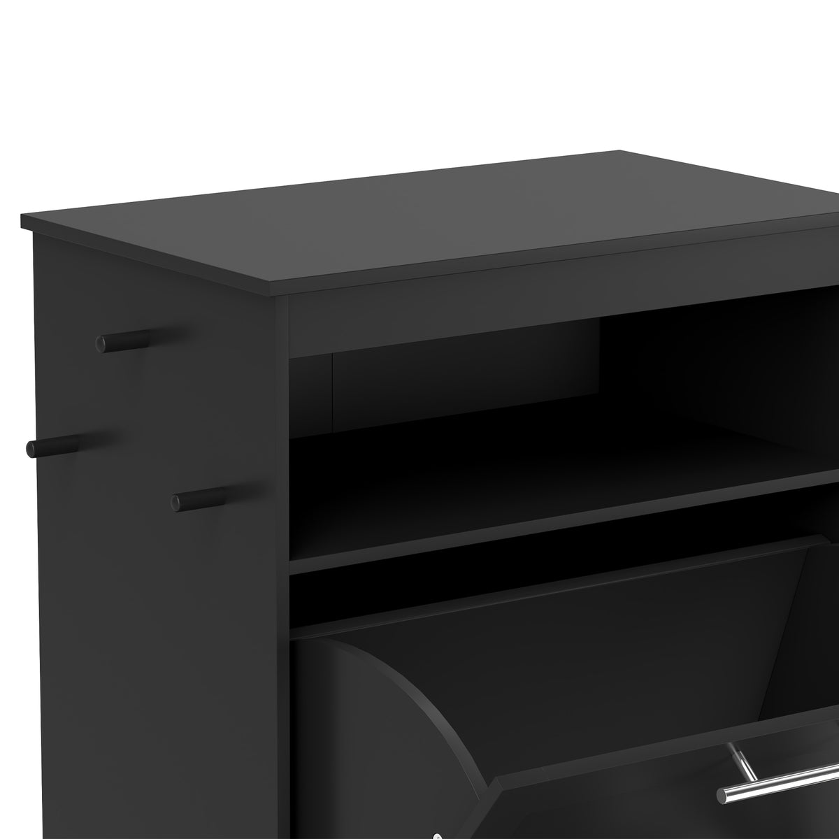Pet Feeder Station Storage Cabinet, Dog Food Storage Container with Dog Raised Bowls, Watering Supplies, Black