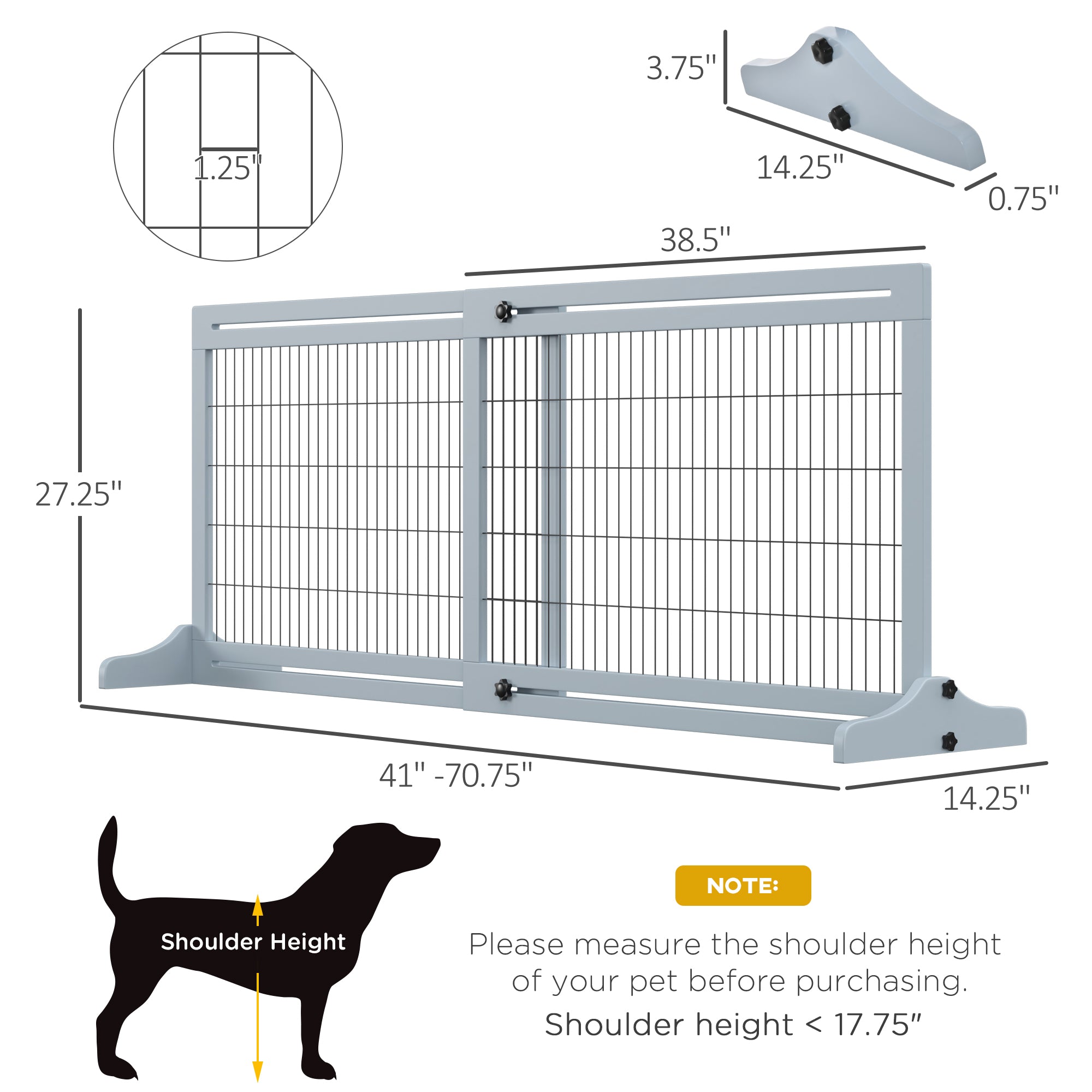 71" W x 27.25" H Extra Wide Freestanding Pet Gate with Adjustable Length Dog, Cat, Barrier for House, Doorway, Hallway, Blue-Gray - Gray - Image 3
