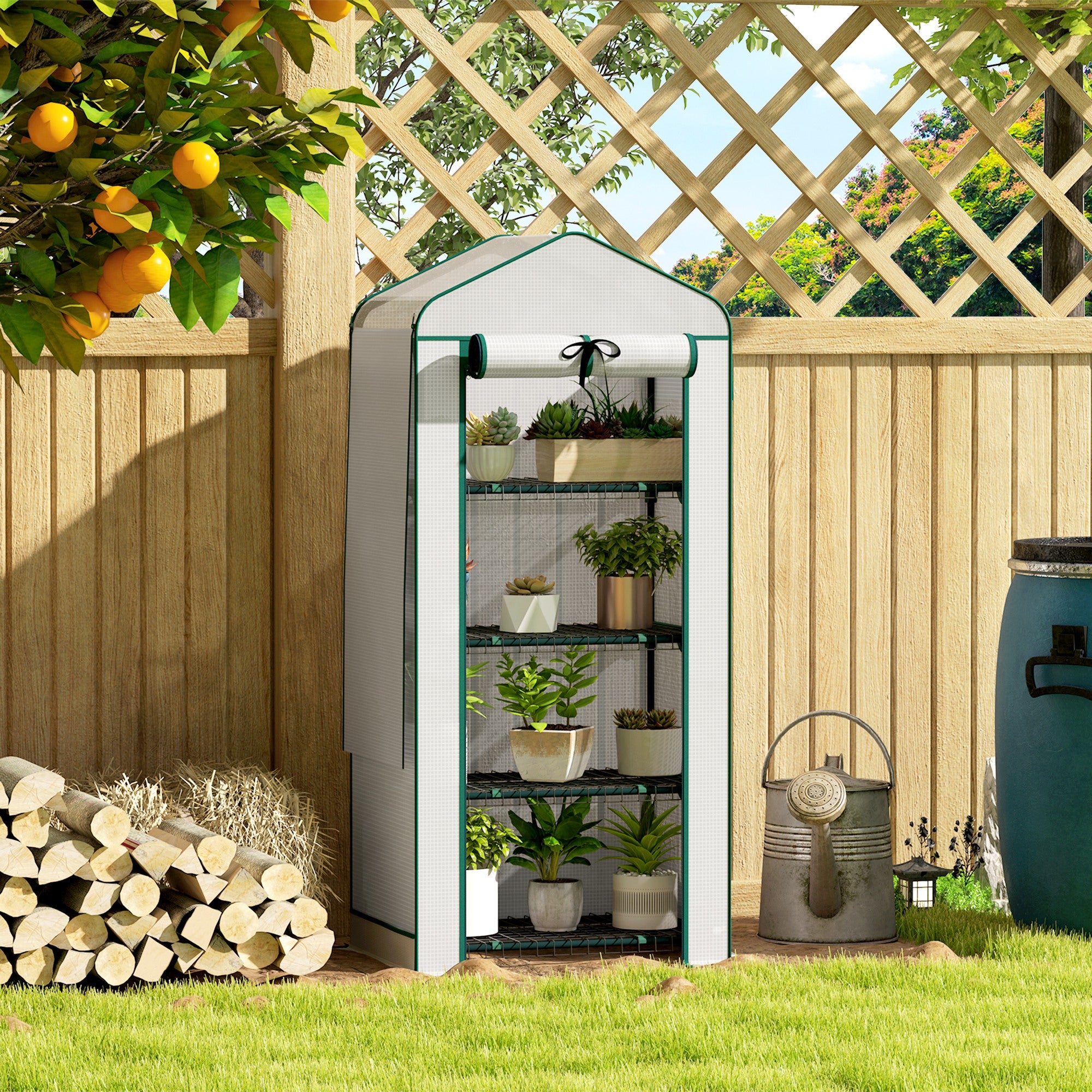Mini Greenhouse with Screen Roof, 4 Tier Portable Small Greenhouse with High Strength PE Cover, White - White - Image 2