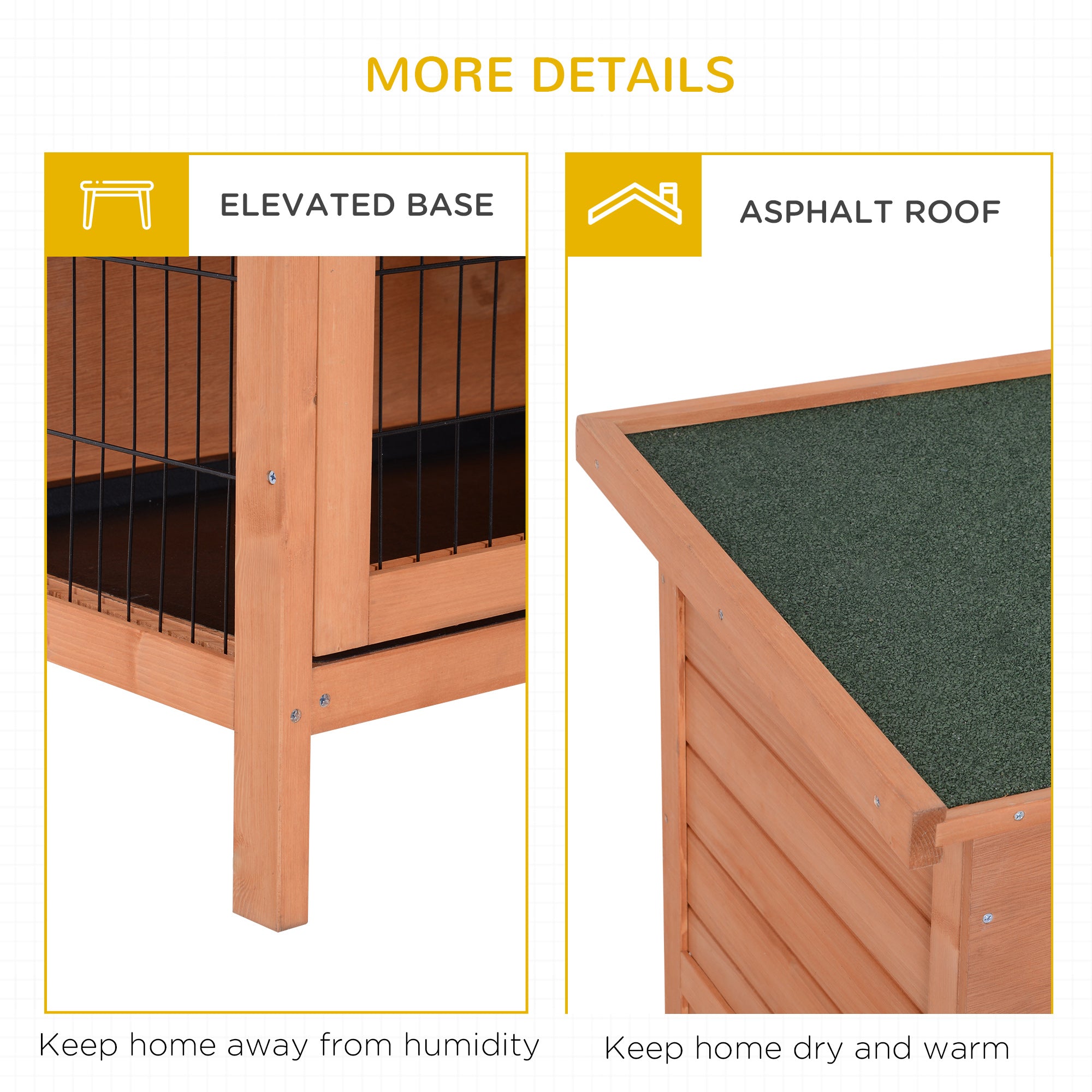 54" 2-Story Large Rabbit Hutch Bunny Cage Wooden Pet House Small Animal Habitat with Lockable Doors, No Leak Tray and waterproof Roof for Rabbits, Chickens, Ducks, Outdoor/Indoor Natural - Orange - Image 7