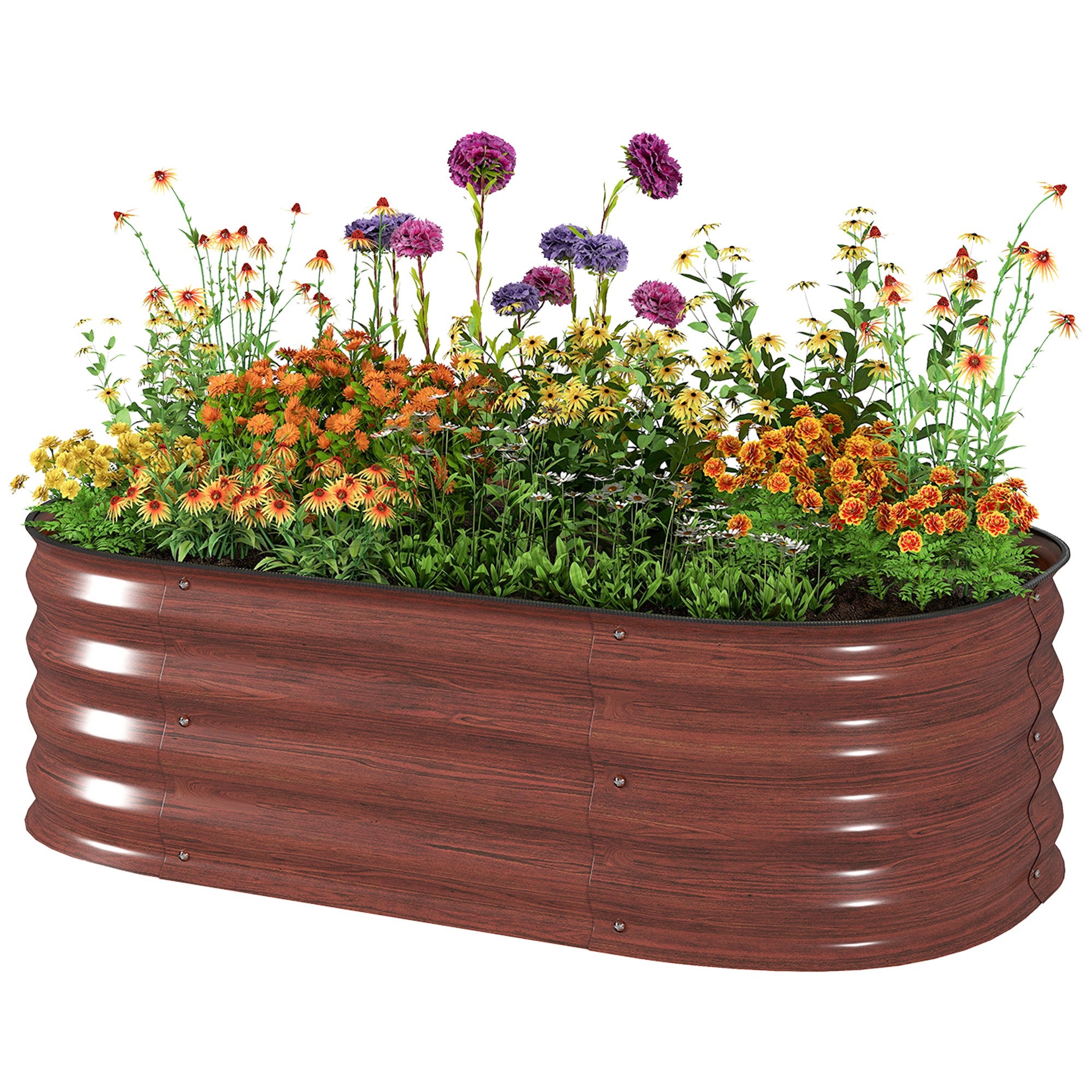 3.4' x 2' x 1' Galvanized Raised Garden Bed Kit, Metal Planter Box with Safety Edging, Brown - Brown