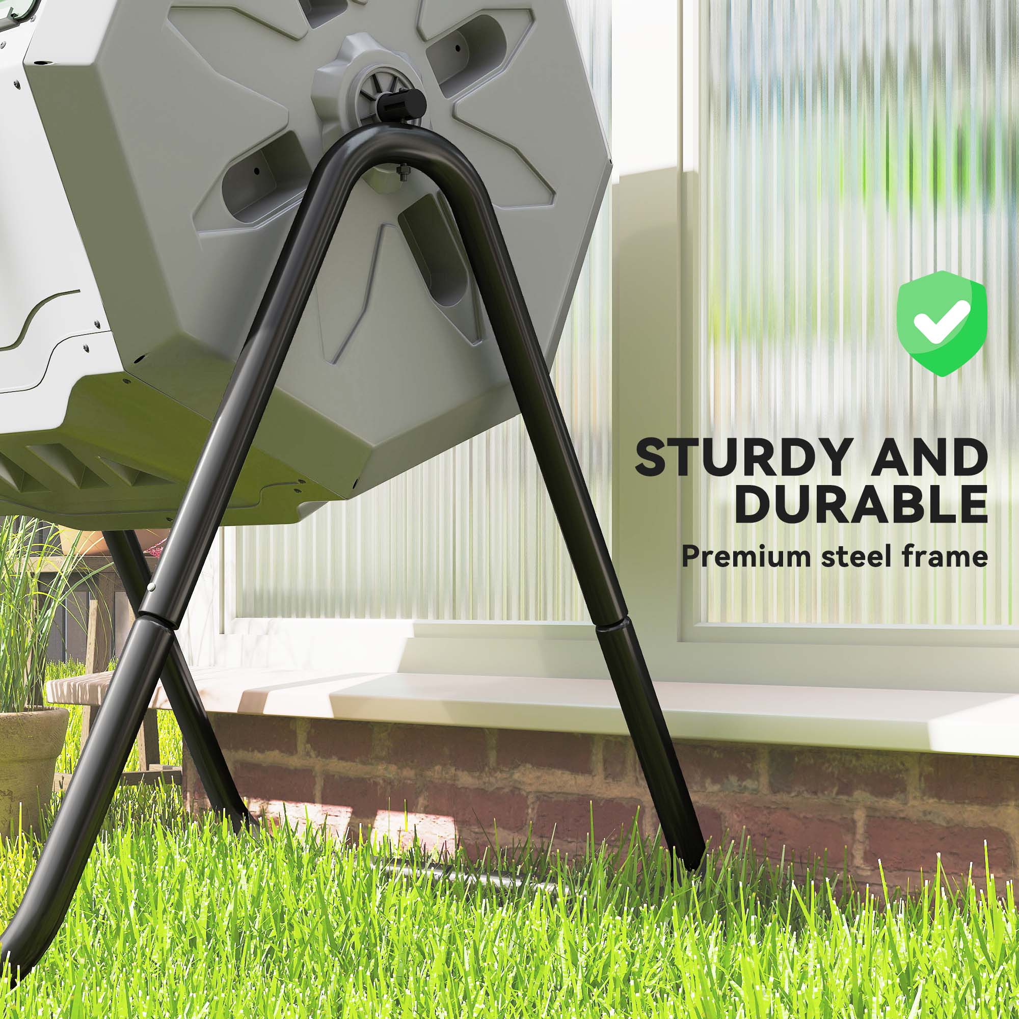 Tumbling Compost Bin Outdoor 360° Dual Chamber Rotating Composter 43 Gallon, Light Gray - Light Gray - Image 7