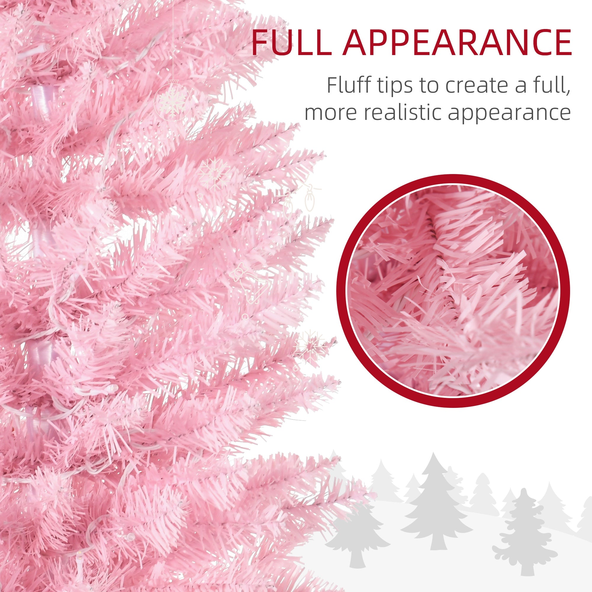 7ft Pencil Christmas Tree, Slim Artificial Christmas Tree with Realistic Branches and Warm White LED Lights, Pink
