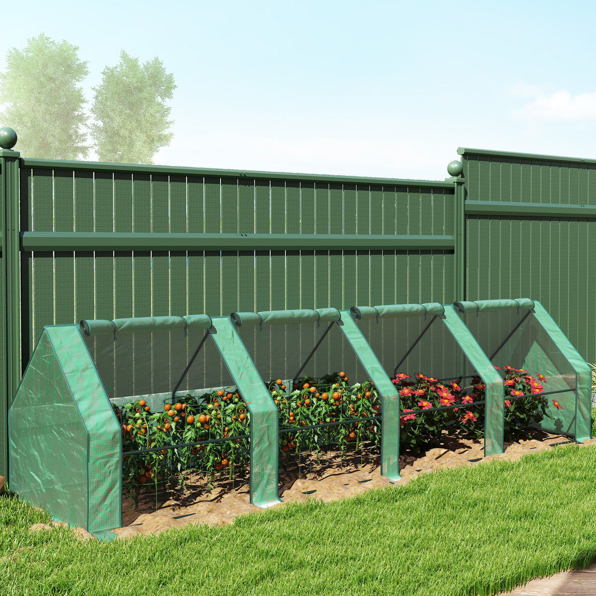 Portable Mini Greenhouse, Outdoor Garden with Large Zipper Doors and Water/UV PE Cover, 12' x 3' x 3', Green