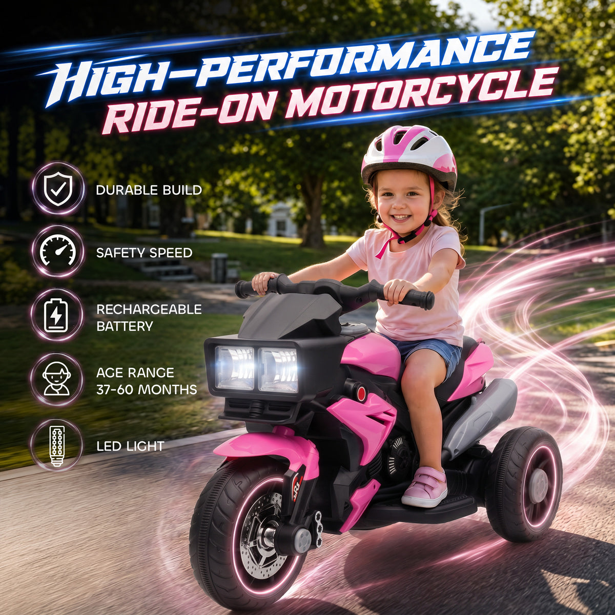 6V Kids Motorcycle, Battery-Operated Mini Electric Motorbike with Forward/Reverse Switch, Horn, Pink