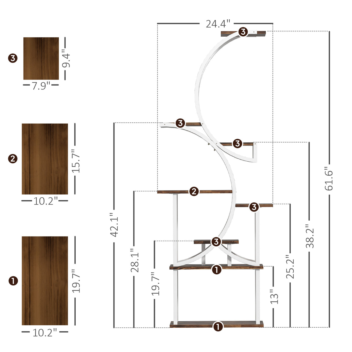 Plant Stand Indoor, 8 Tier 62" S-Shaped Plant Shelf, Corner Plant Rack for Multiple Plants, Carbonised Finish