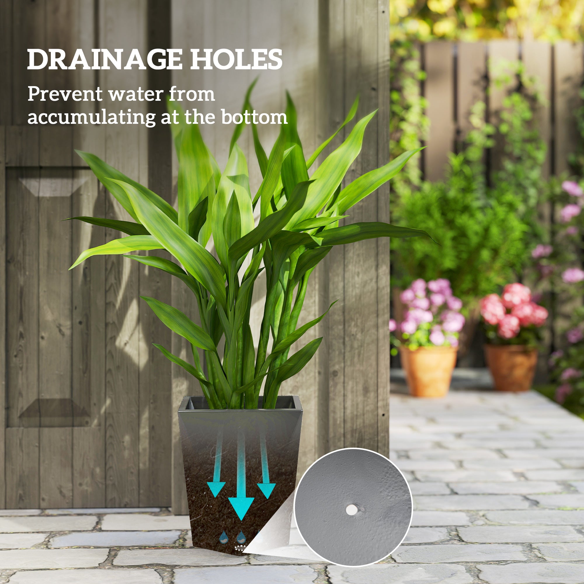Indoor Outdoor Planters Set of 3 MgO Tall Planters Stackable Flower Pots with Drainage Holes for Garden, Balcony, Gray - Gray - Image 5