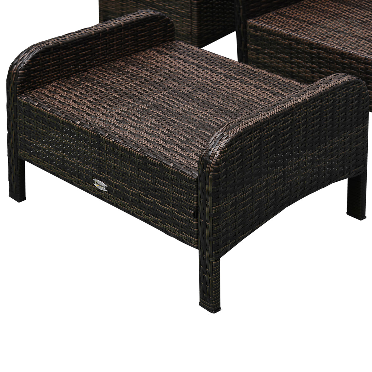 5 Pieces Rattan Wicker Lounge Chair Outdoor Patio Conversation Set with 2 Cushioned Chairs, 2 Ottomans and Tempered Glass Top Coffee Table