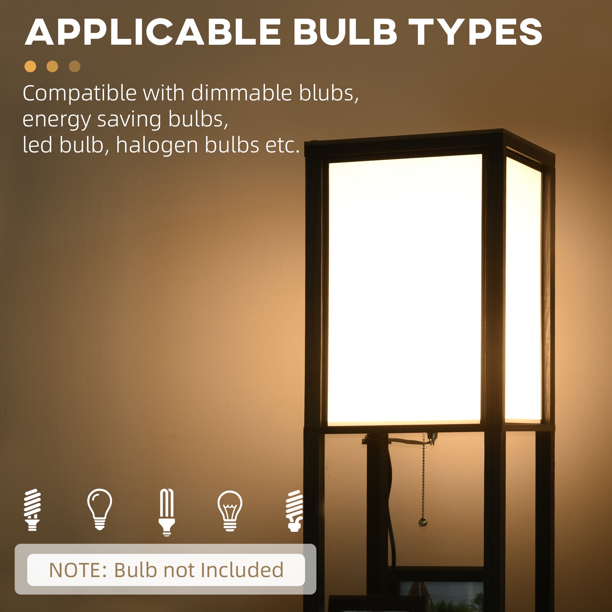 Modern Shelf Floor Lamp with Dual Ambient Light, Standing Lamp Living Room, Bedroom, 10.25"x10.25"x61.5", Black