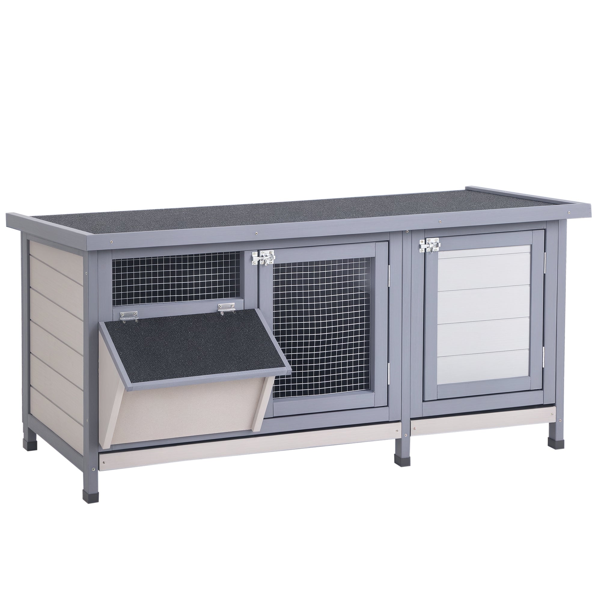 Wooden Rabbit Hutch Bunny Hutch Cage Guinea Pig with Waterproof Roof, No Leak Tray and Feeding Trough, for Rabbits, Chickens, Ducks, Indoor/Outdoor, Gray - Grey