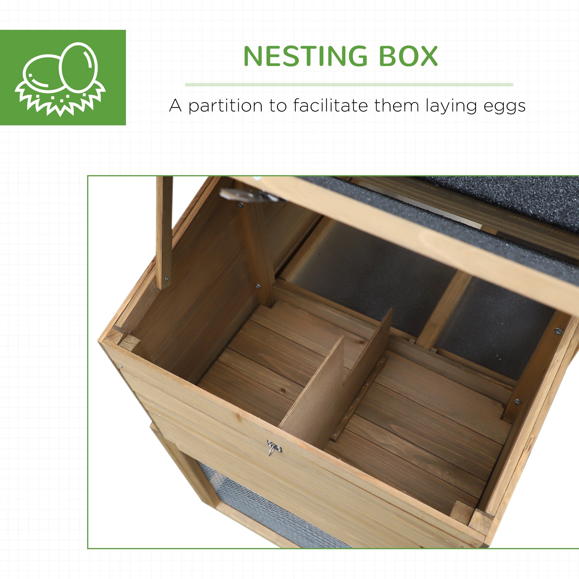69" Wooden Chicken Coop, Poultry Cage Hen House with Connecting Ramp, Removable Tray, Ventilated Window and Nesting Box, Natural - Natural Wood - Image 6