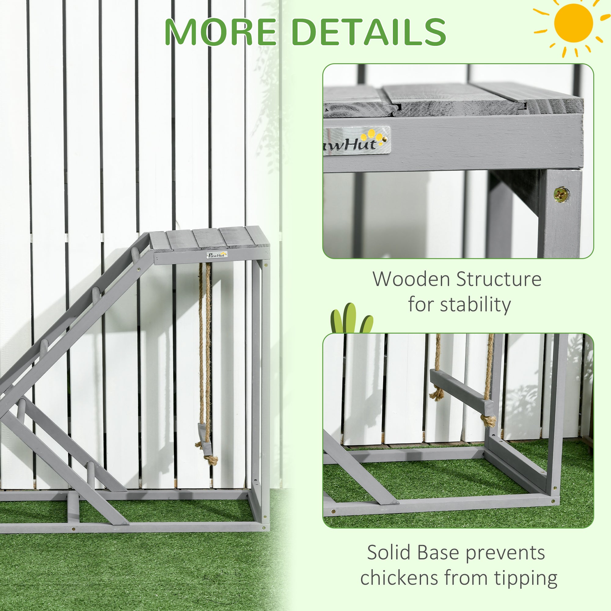 Chicken Activity Play for Healthy & Happy Animals, Swing Set with Chicken Perches & Hen Ladder, Chicken Coop Toy, Gray - Gray - Image 6