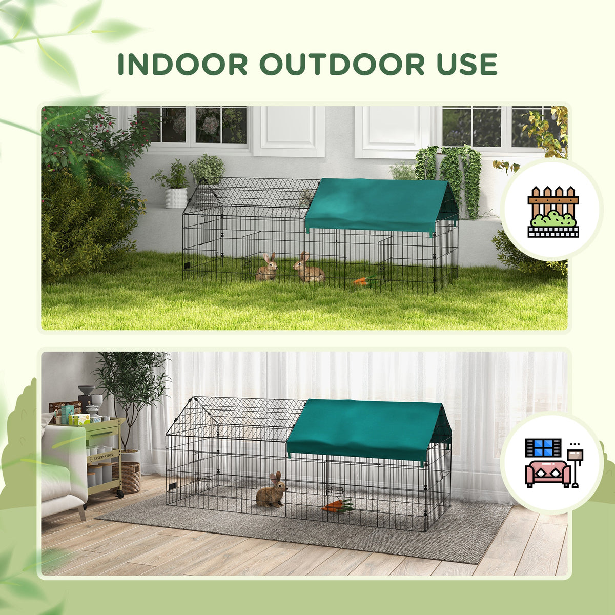 73" Small Animal Playpen with Roof for Rabbits, Chicken, Chinchillas - Green - Image 8