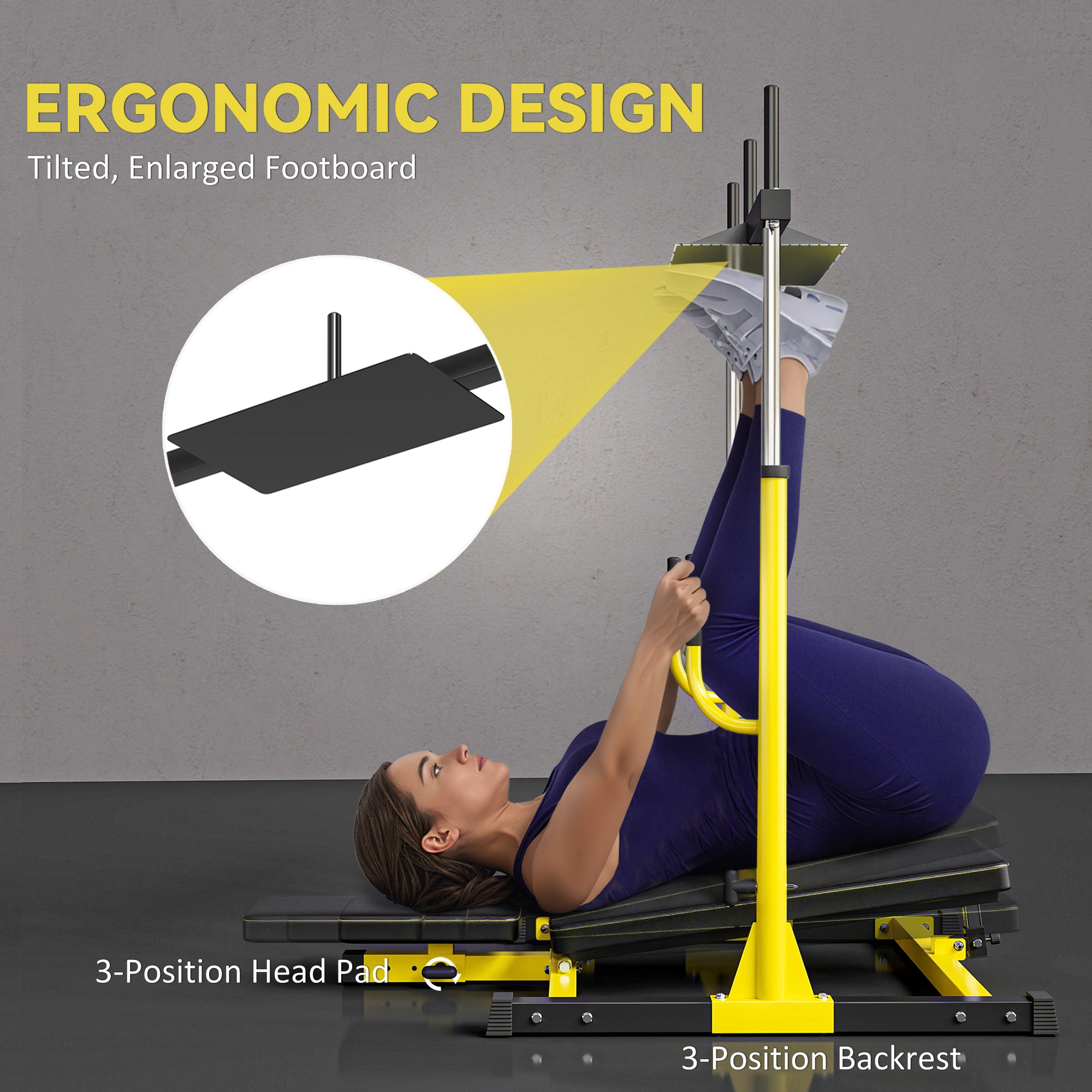 Vertical Leg Press Machine with Adjustable Leg, Back, and Head Positions, 1" Standard Plate Compatible, Yellow