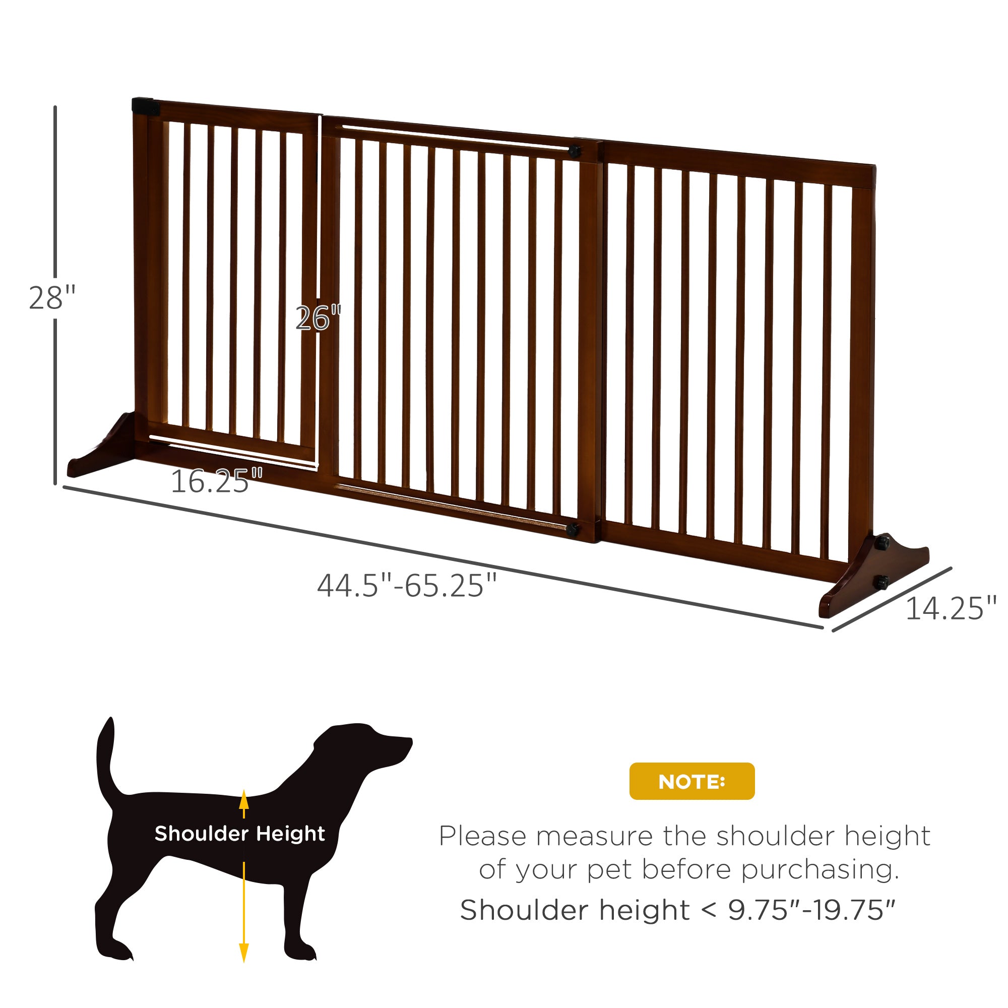 Freestanding Length Adjustable Wooden Pet Gate with Lockable Door 3 Panels, Brown - Brown - Image 3