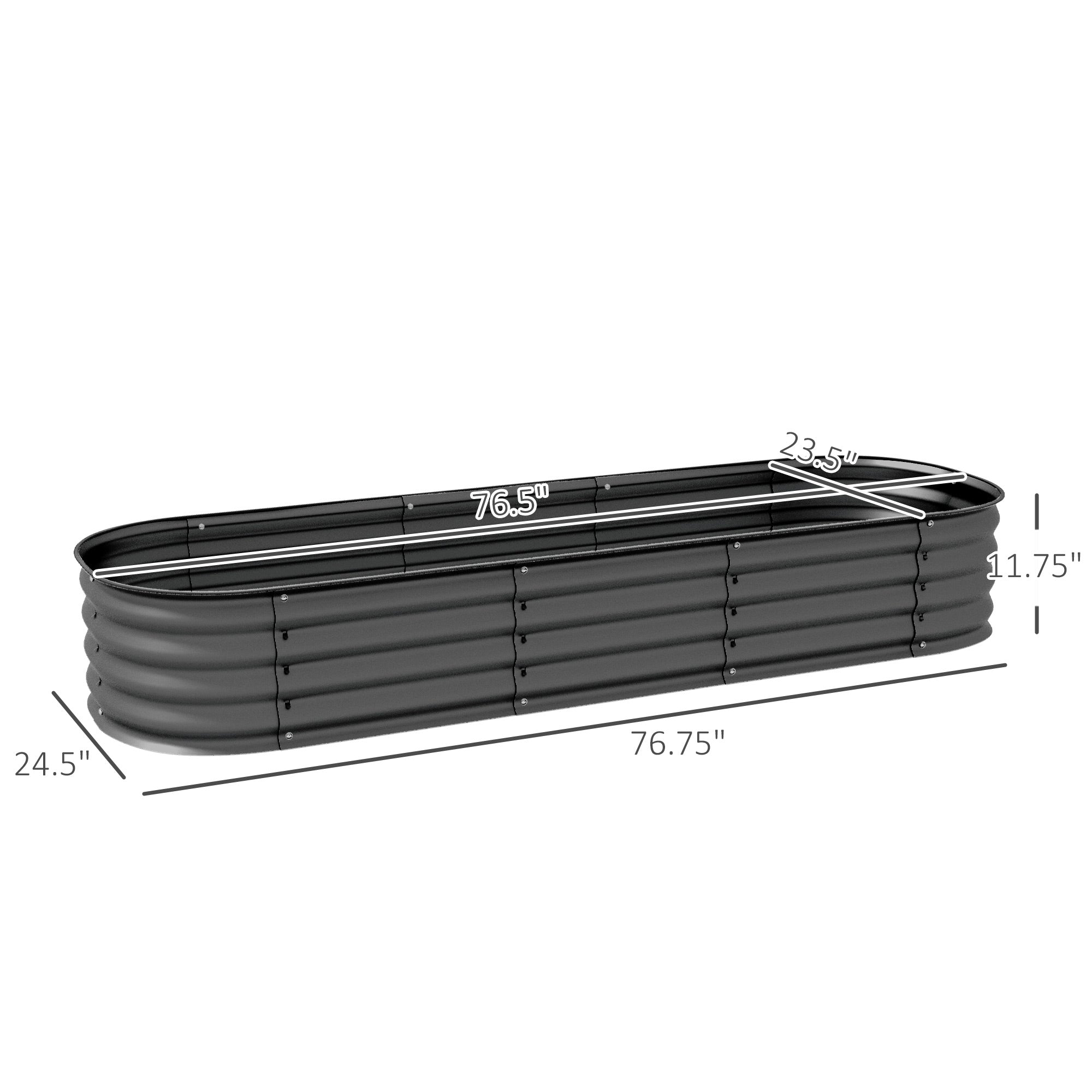 6.4' x 2' x 1' Galvanized Raised Garden Bed Kit, Metal Planter Box with Safety Edging, Dark Gray - Dark Gray - Image 3