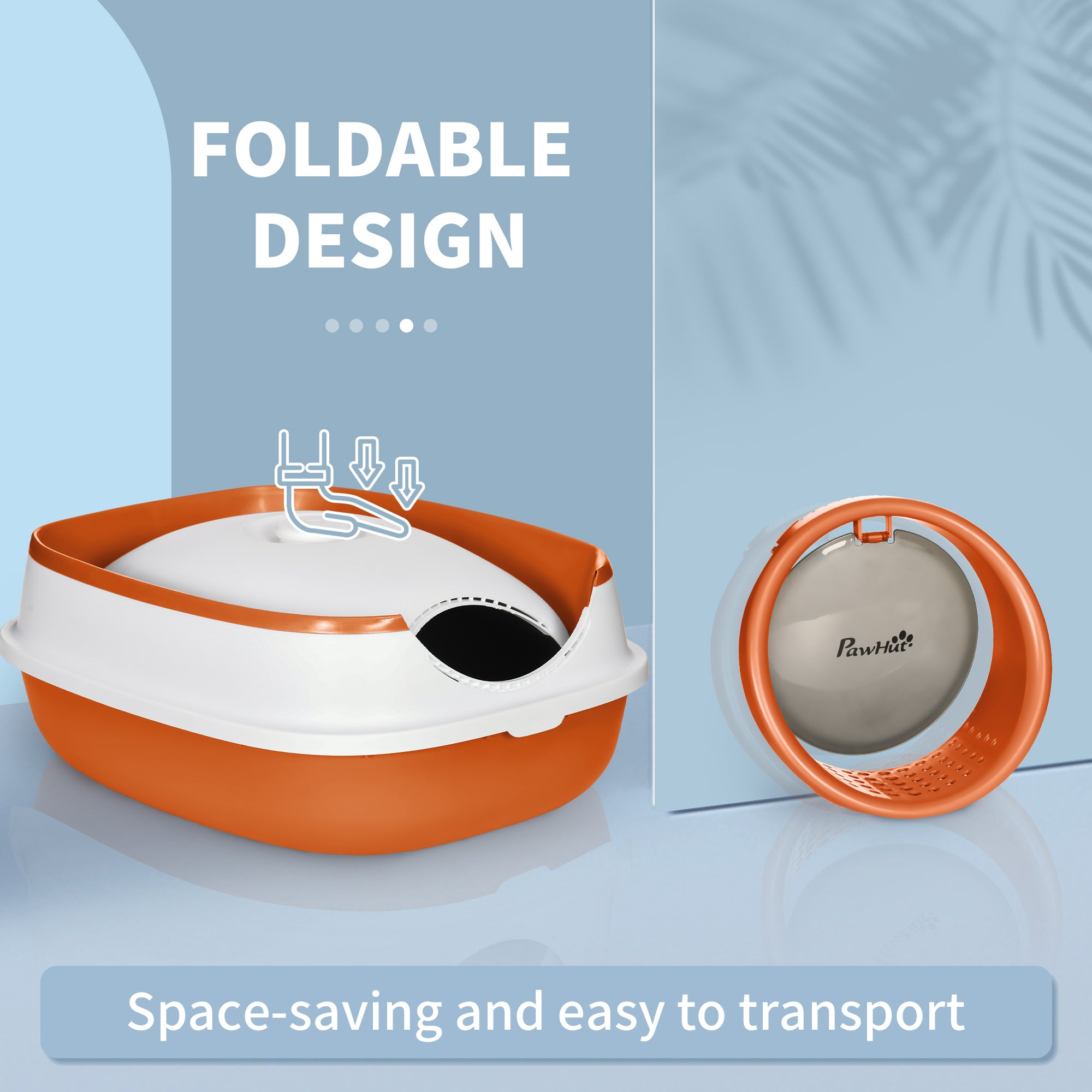 Dome Covered Cat Litter Box with Lid, White and Orange - Orange - Image 7