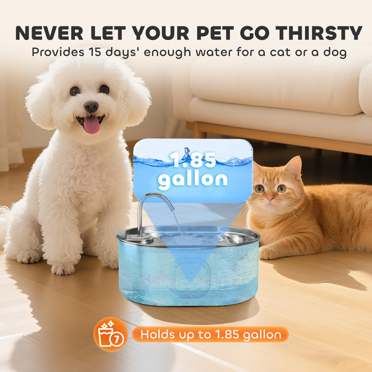 246 oz./7L Stainless Steel Cat Water Fountain with Filters, Ultra-Quiet Pump, for Cats, Dogs & Multi-Pet Homes