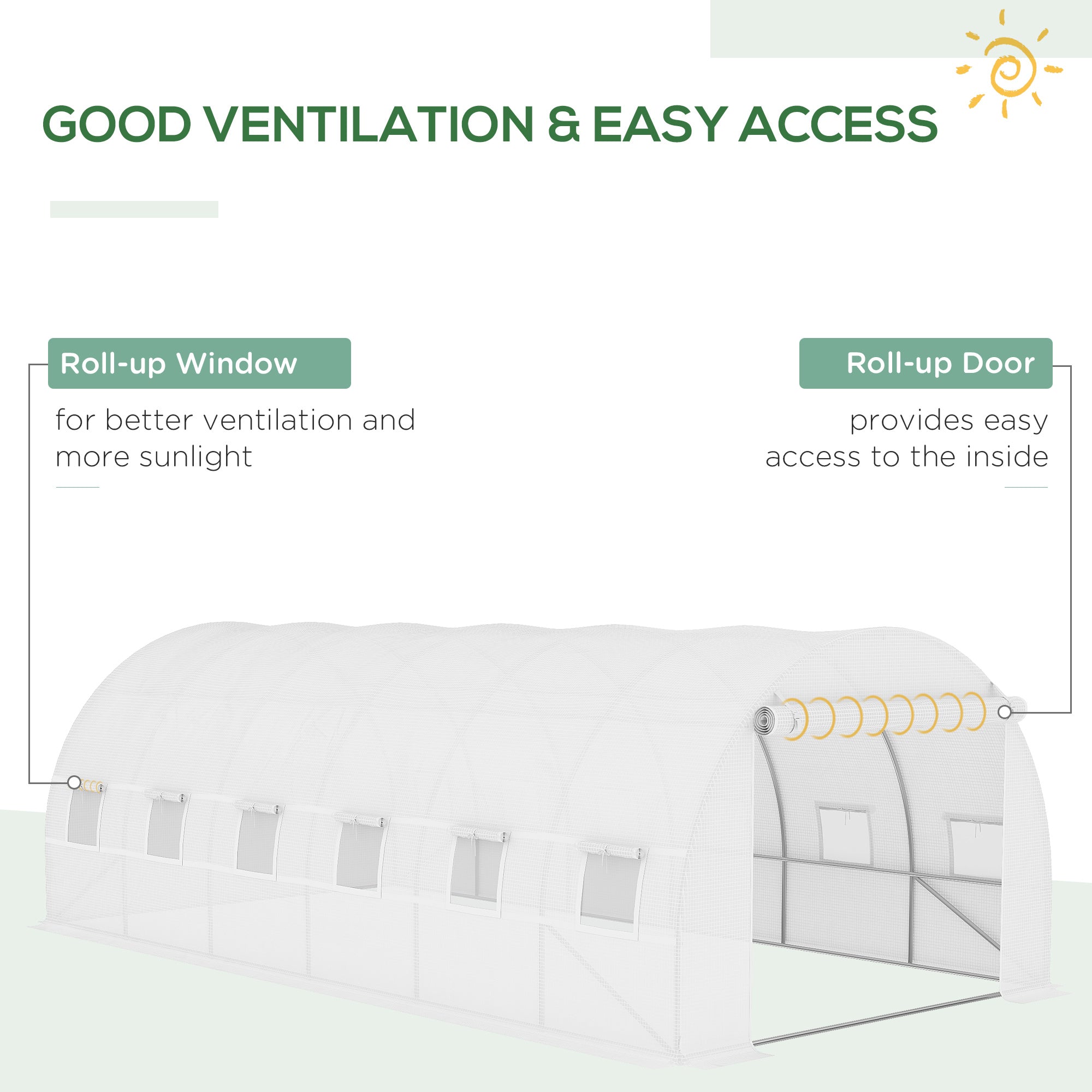 19.7' x 9.8' x 6.6' Plastic Greenhouse Cover Replacement, Heavy Duty Waterproof Tarp for Hoop House, Sheeting with 12 Windows, Door & Reinforcement Grid, White - White - Image 4