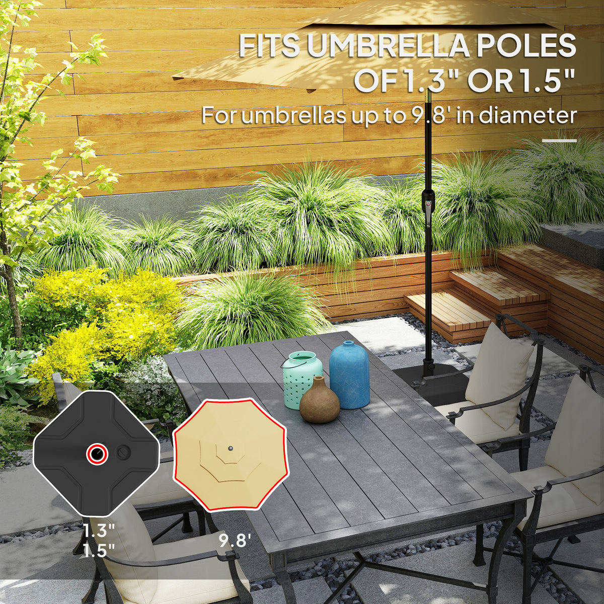 Square Patio Umbrella Base Holder, Heavy Duty Outdoor Umbrella Stand Base, Filled Up to 55lbs with Sand or 44lbs with Water for Garden, Poolside, Black