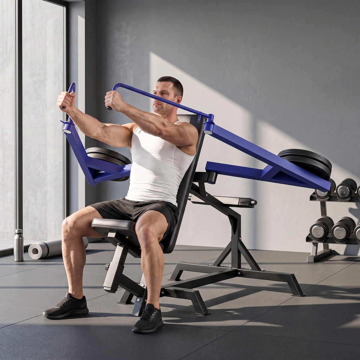 Seated Chest Press Machine, 660 lb Chest Fly Machine with Adjustable Lever Arms, Adjustable Seat, Dark Blue