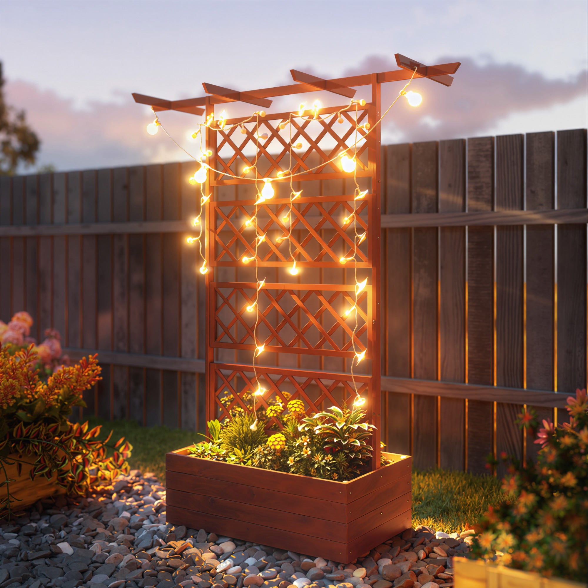 Wooden Trellis Planter Box, Raised Garden Bed to Grow Vegetables, Herbs and Flowers - Orange - Image 8