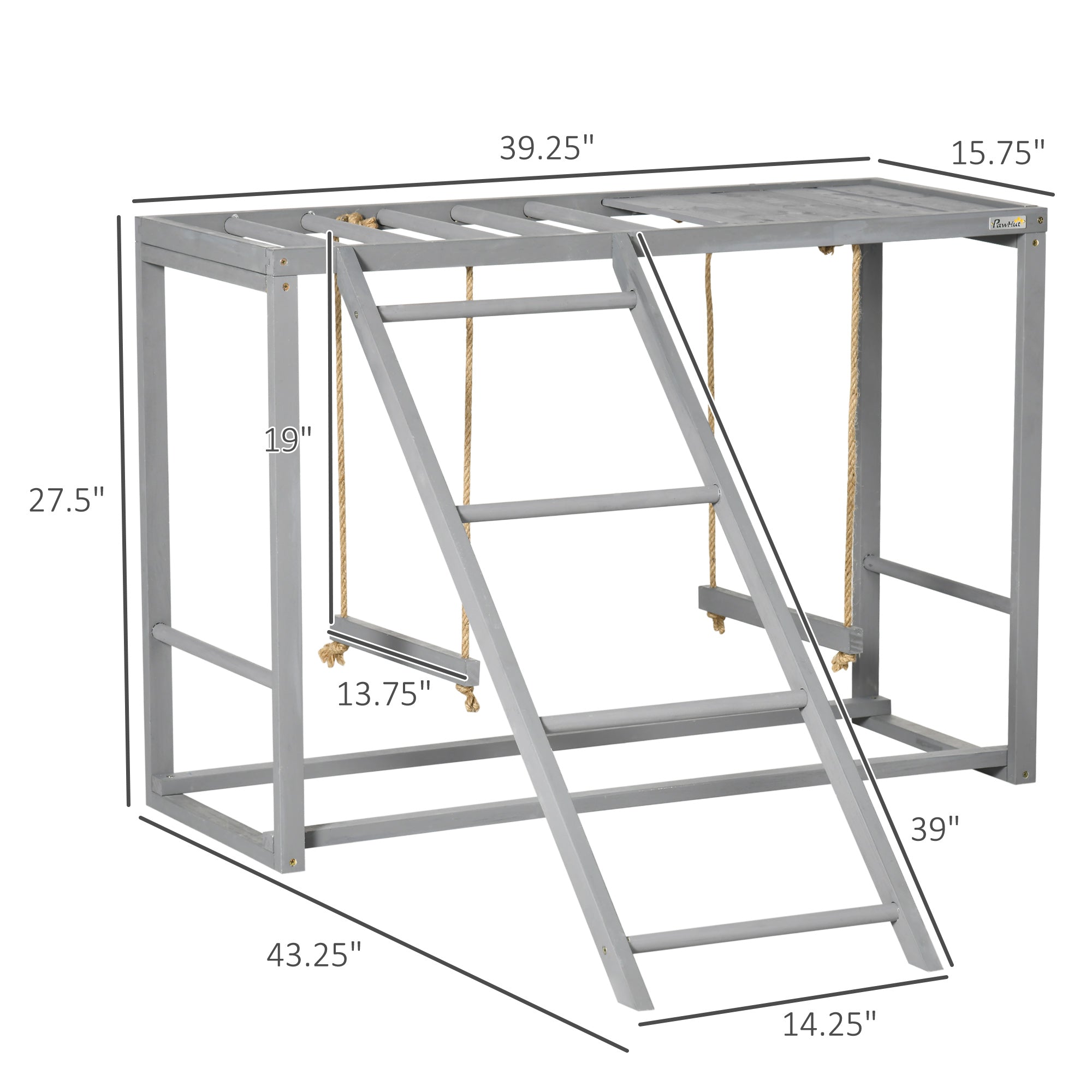 Chicken Activity Play with Swing Set for 3–4 Birds, Wooden Chicken Coop Accessory with Multiple Perches & Hen Ladder, Gray - Gray - Image 3