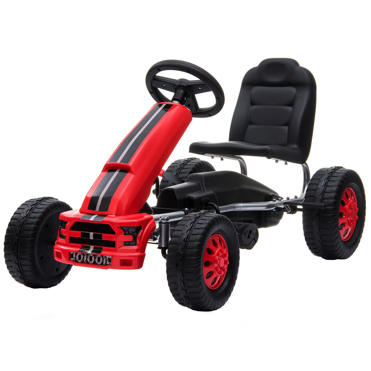Lightweight Pedal Go Kart with Steering Wheel, Go Cart Ride on Toy with Adjustable Seat for 3+ Years, Red