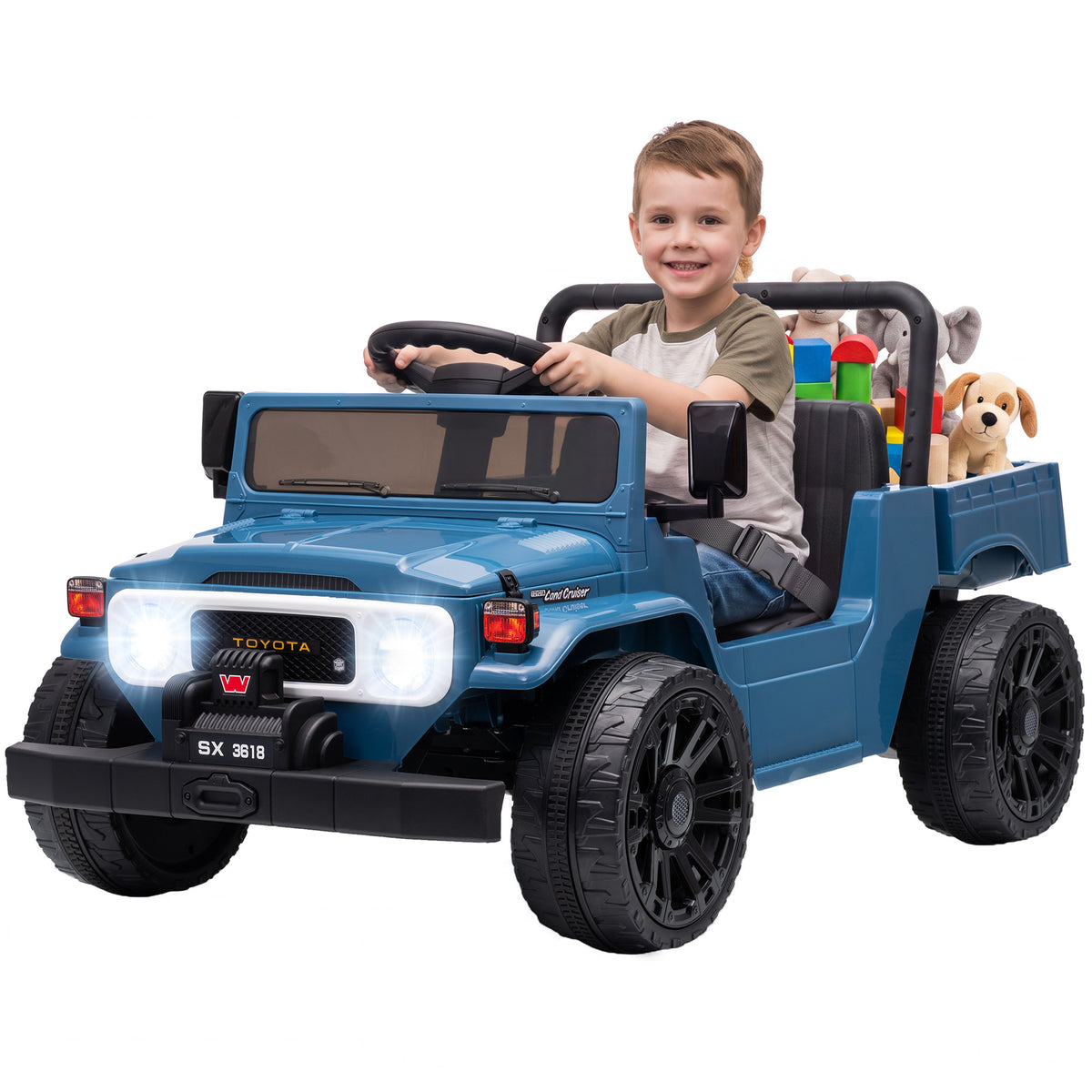 Licensed Toyota FJ45 Pick Up Ride on Truck, 24V Kids Electric Car with Dual Motors, Up to 3.7MPH for Kids 3-8 Years Blue